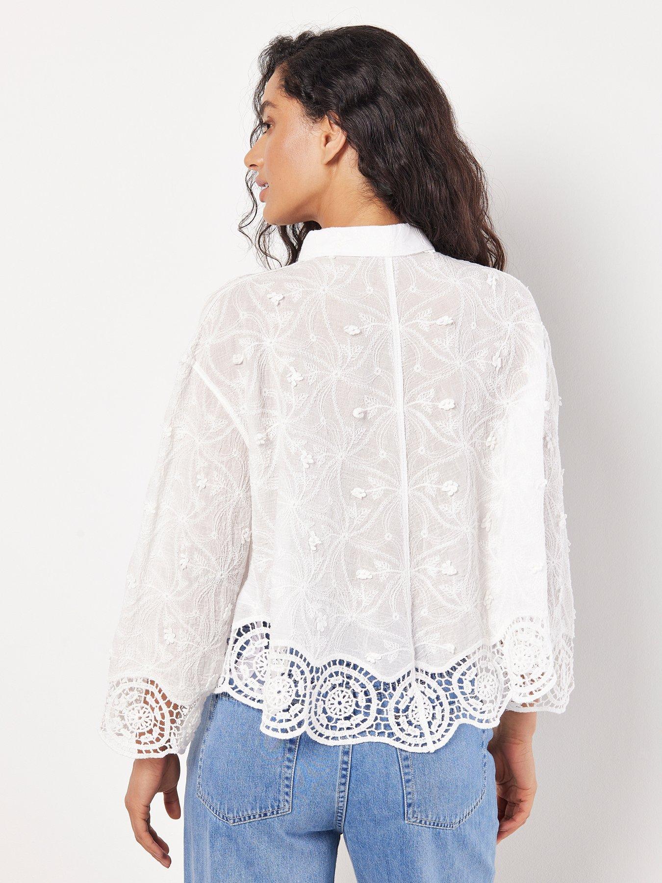  image of apricot-3d-floral-crochet-hem-blouse