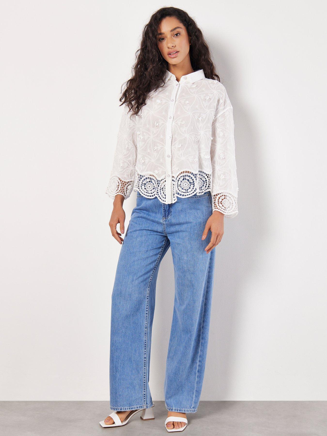  image of apricot-3d-floral-crochet-hem-blouse