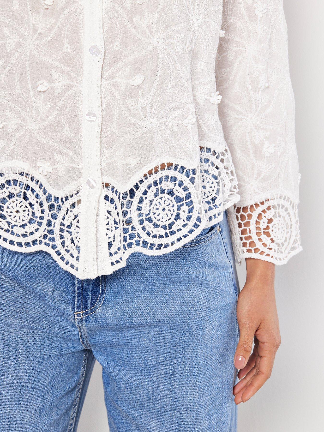  image of apricot-3d-floral-crochet-hem-blouse