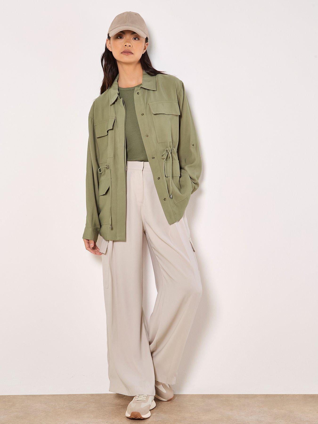 image of apricot-cargo-pocket-twill-jacket