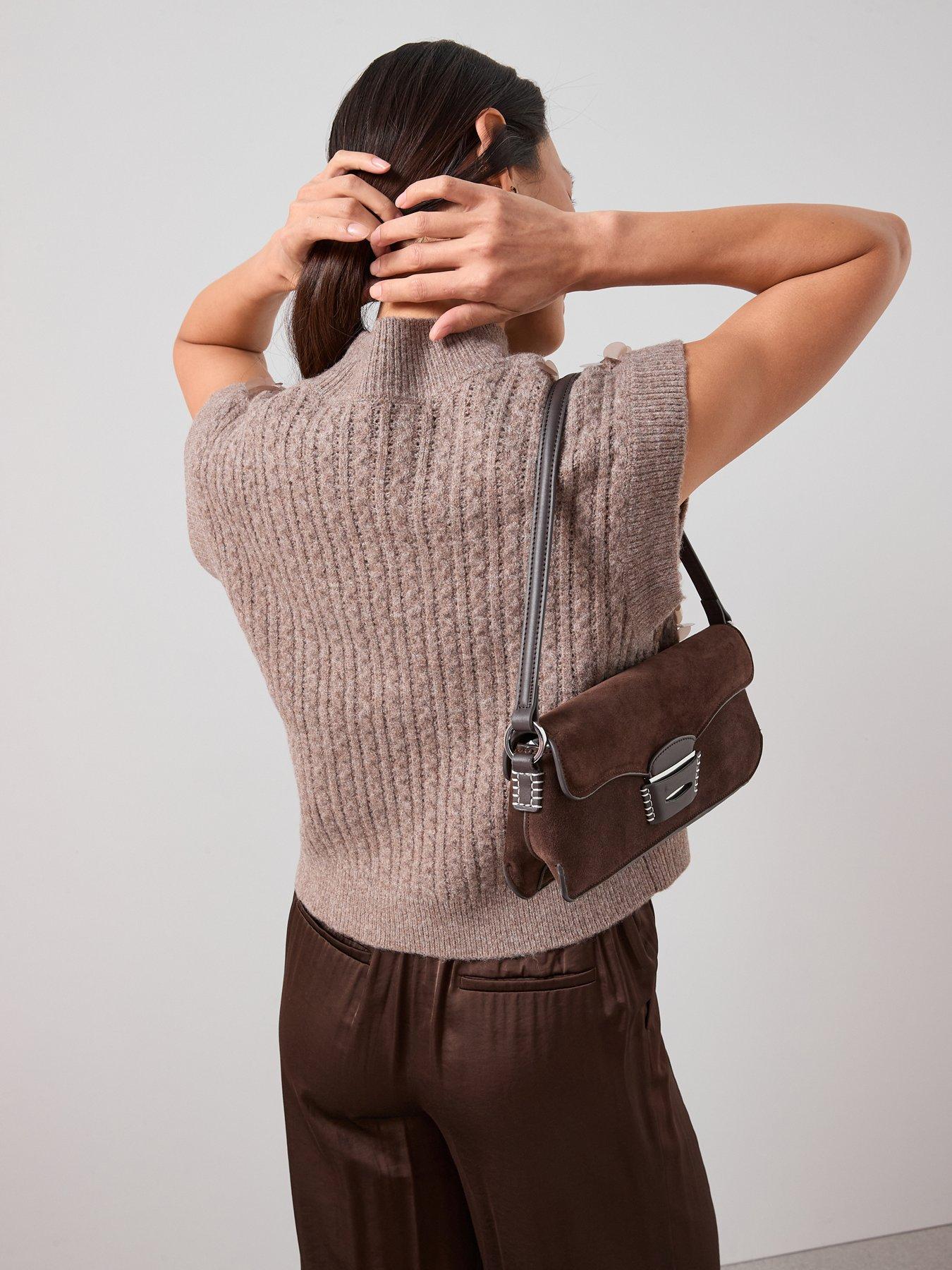  image of the-very-collection-style-yarn-funnel-neck-sleeveless-sequin-short-tank-with-wool-brown