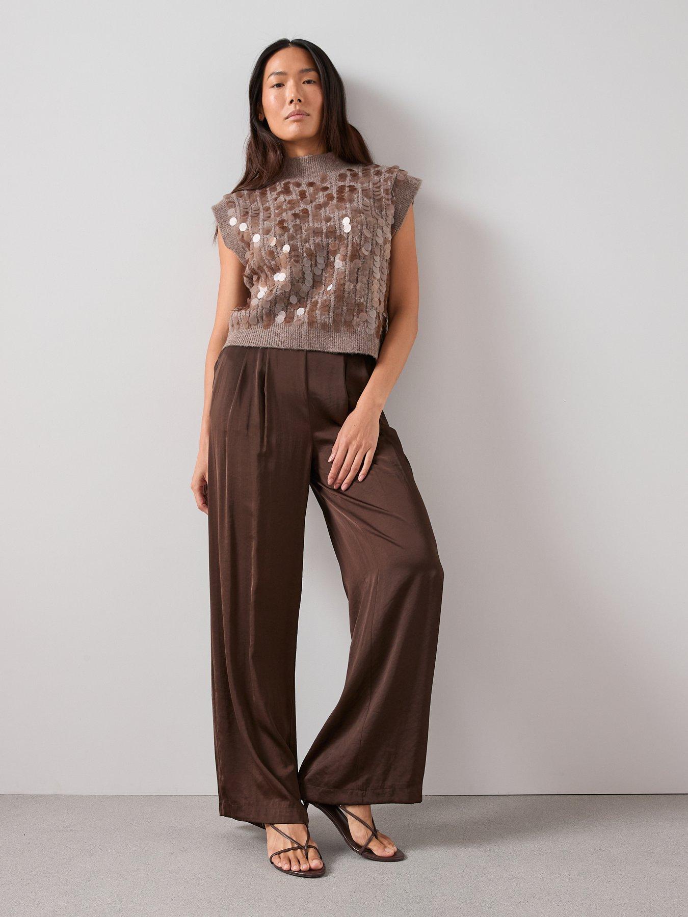 Image 3 of 7 of The Very Collection Style Yarn Funnel Neck Sleeveless Sequin Tank with Wool - Brown