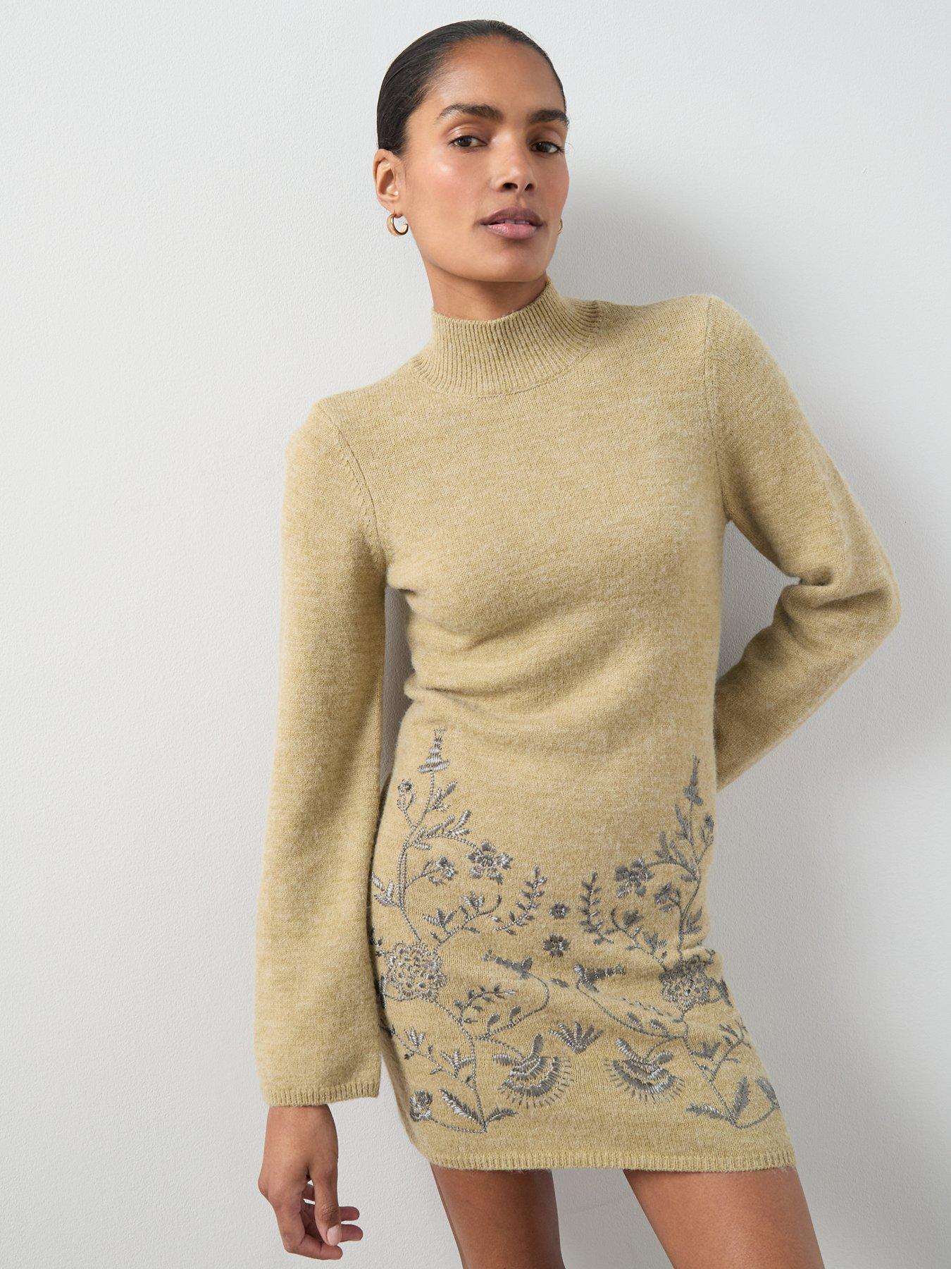 The Very Collection High Neck Embroidered Mini Dress - Green