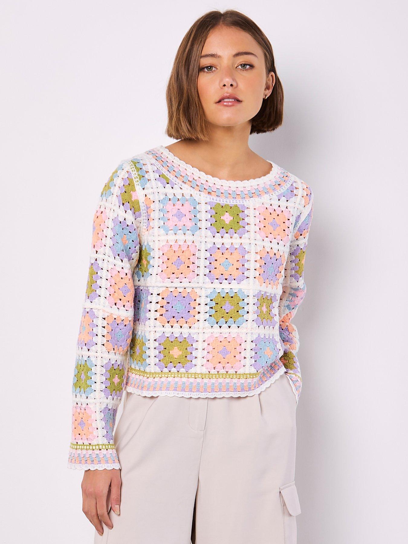  image of apricot-crochet-squares-jumper