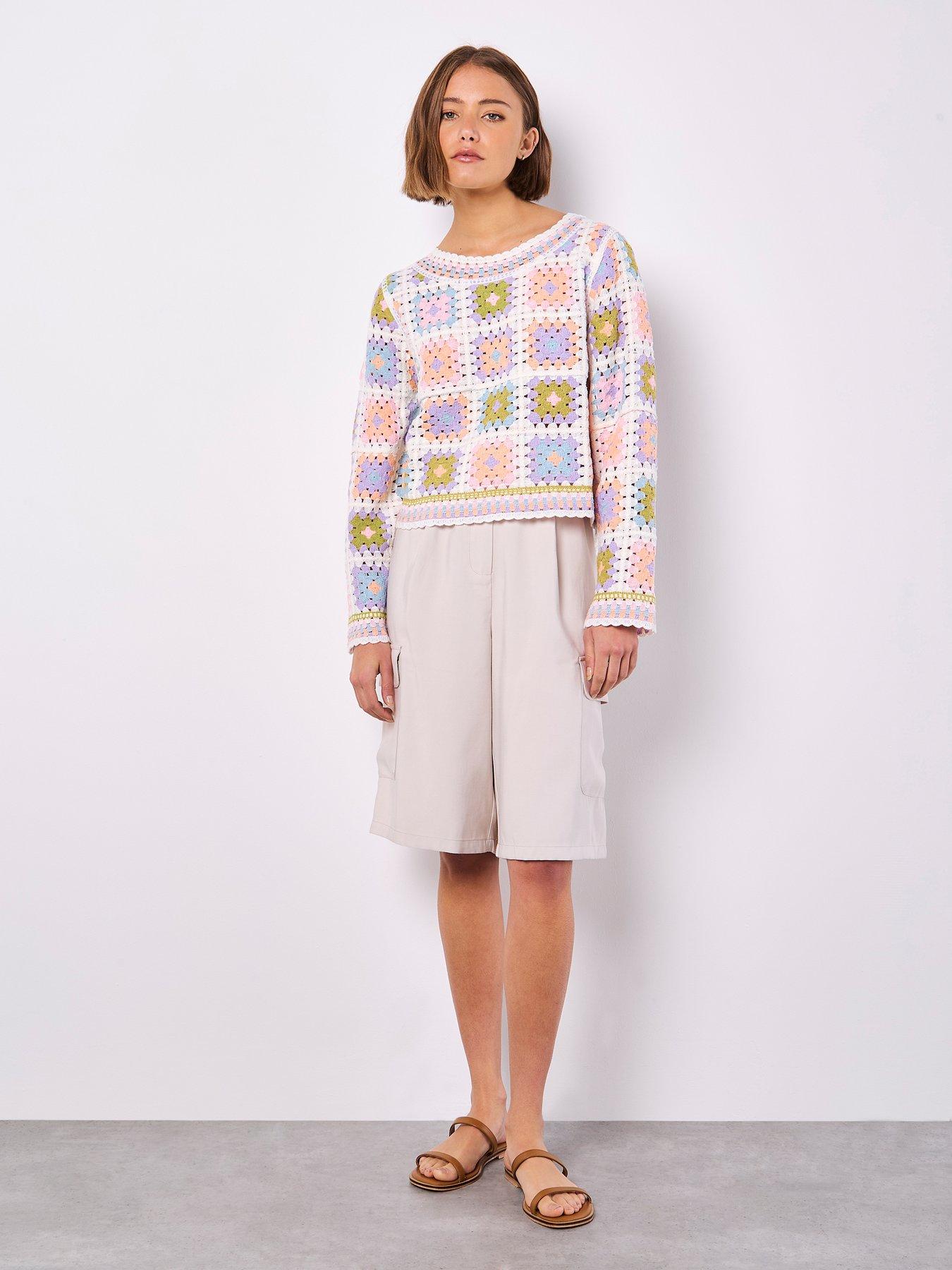  image of apricot-crochet-squares-jumper