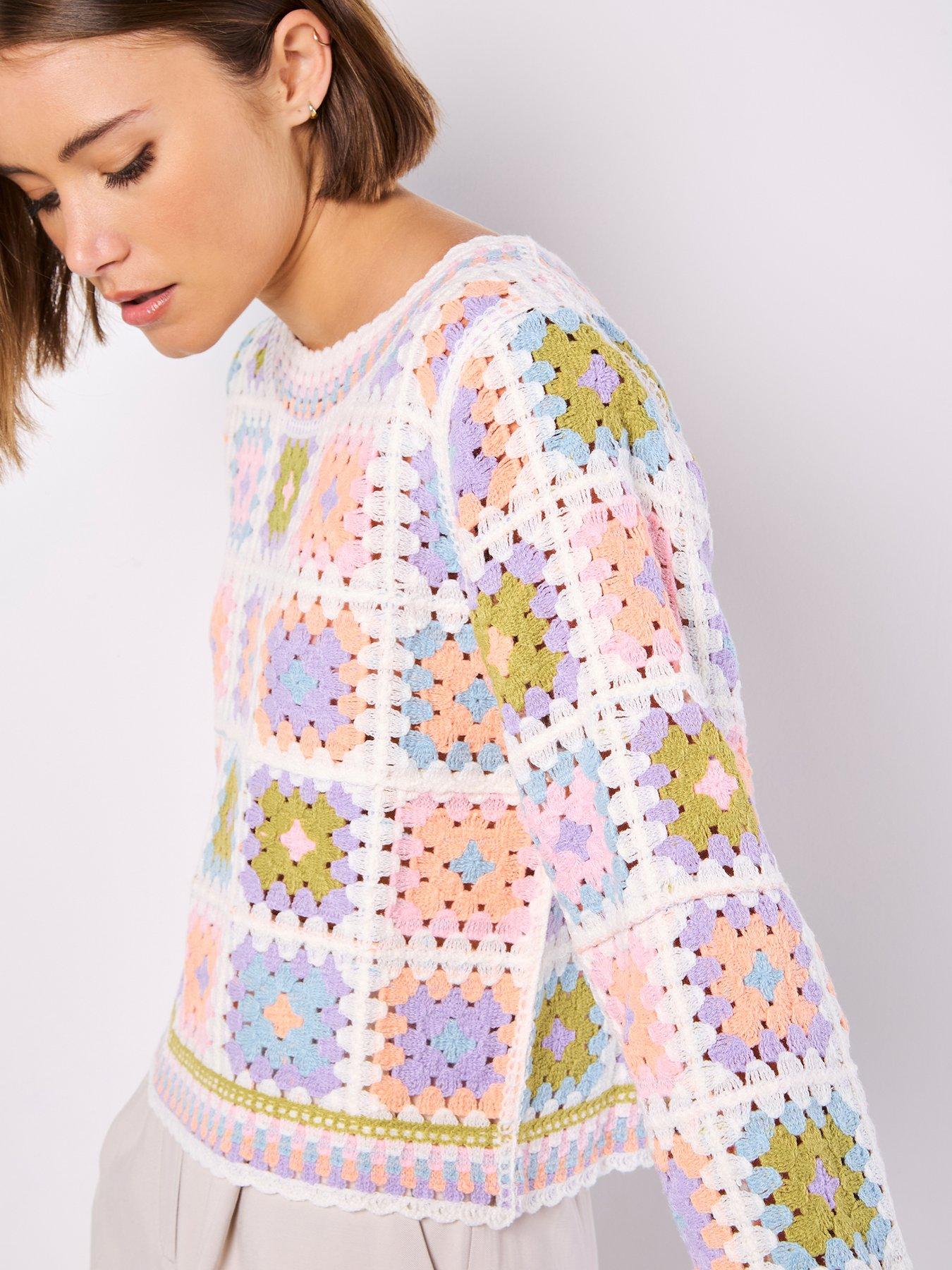  image of apricot-crochet-squares-jumper