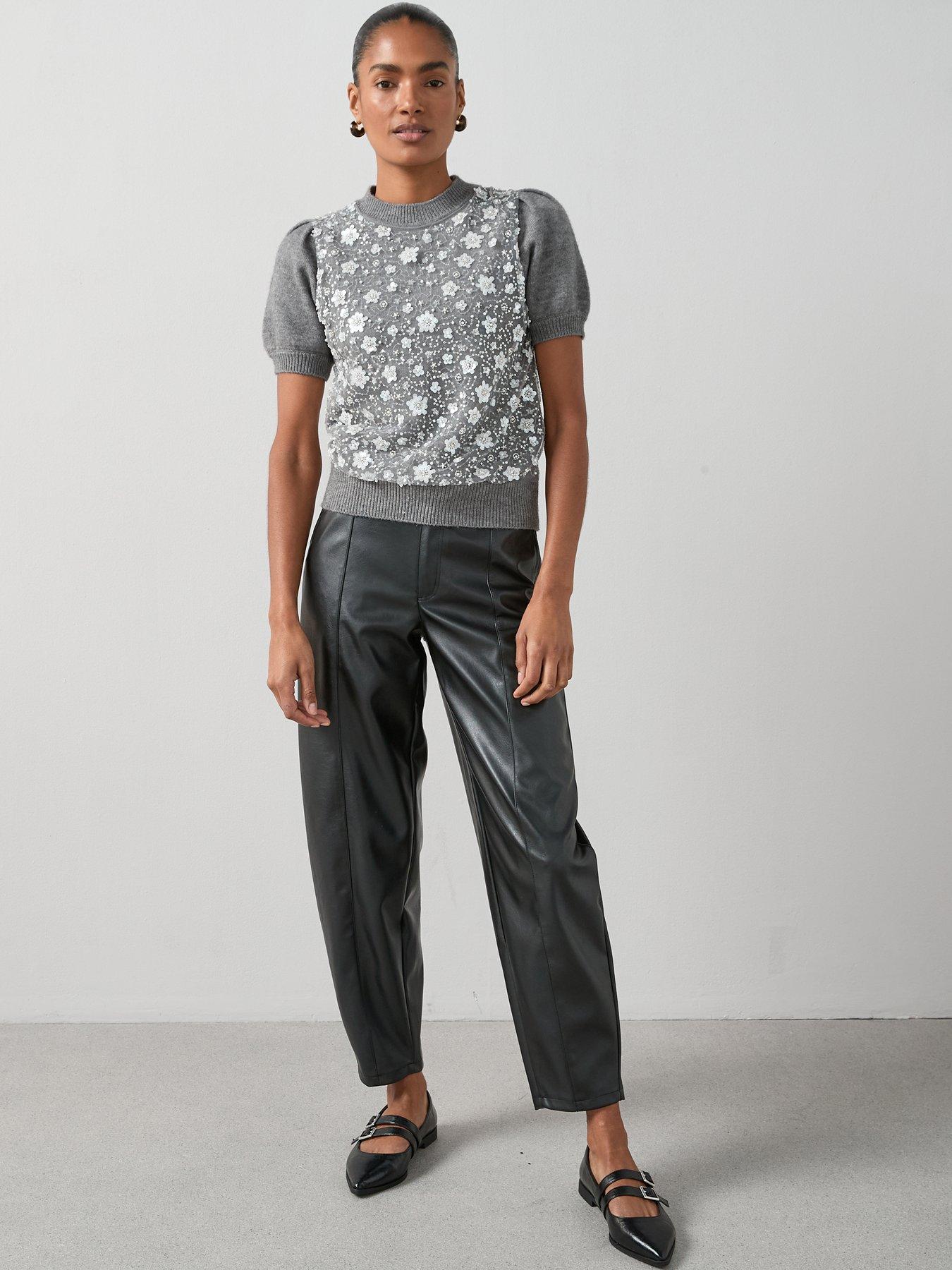 Image 3 of 7 of The Very Collection Short Sleeve Organza Overlay Knitted Jumper - Grey
