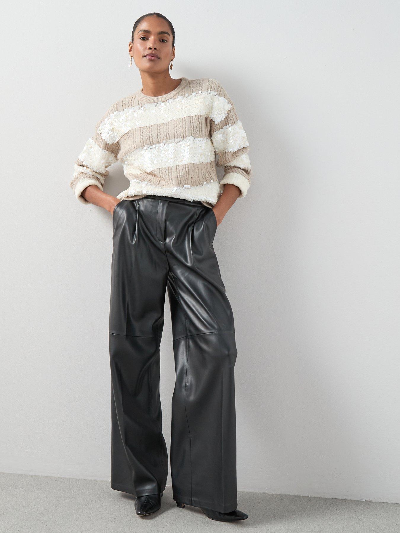 Image 3 of 7 of The Very Collection Crew Neck Sequin Cable Oversized Jumper - Beige