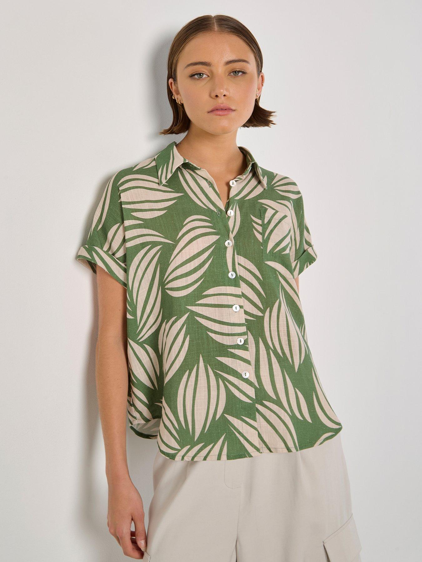  image of apricot-oversized-shells-linen-blend-shirt-green