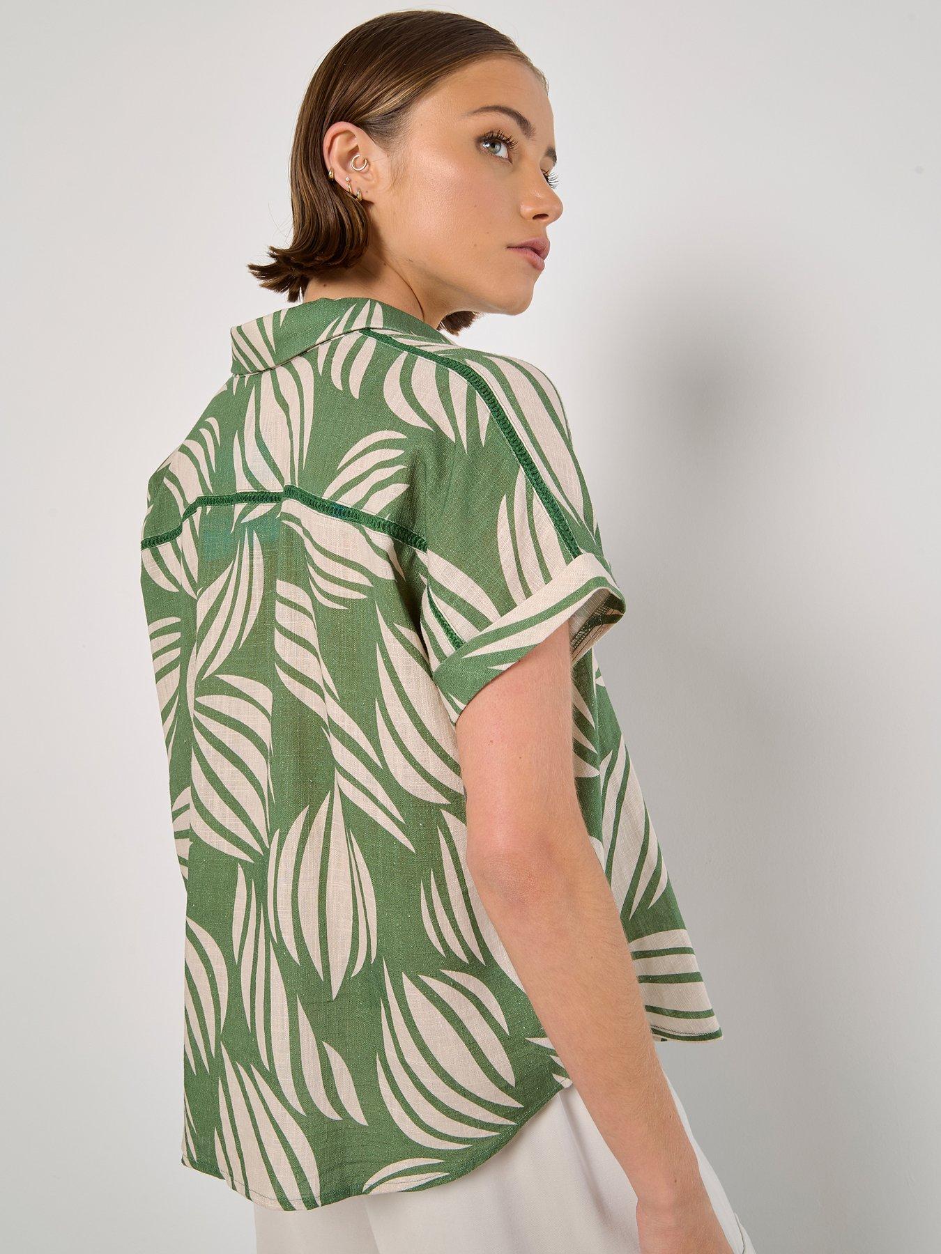  image of apricot-oversized-shells-linen-blend-shirt-green
