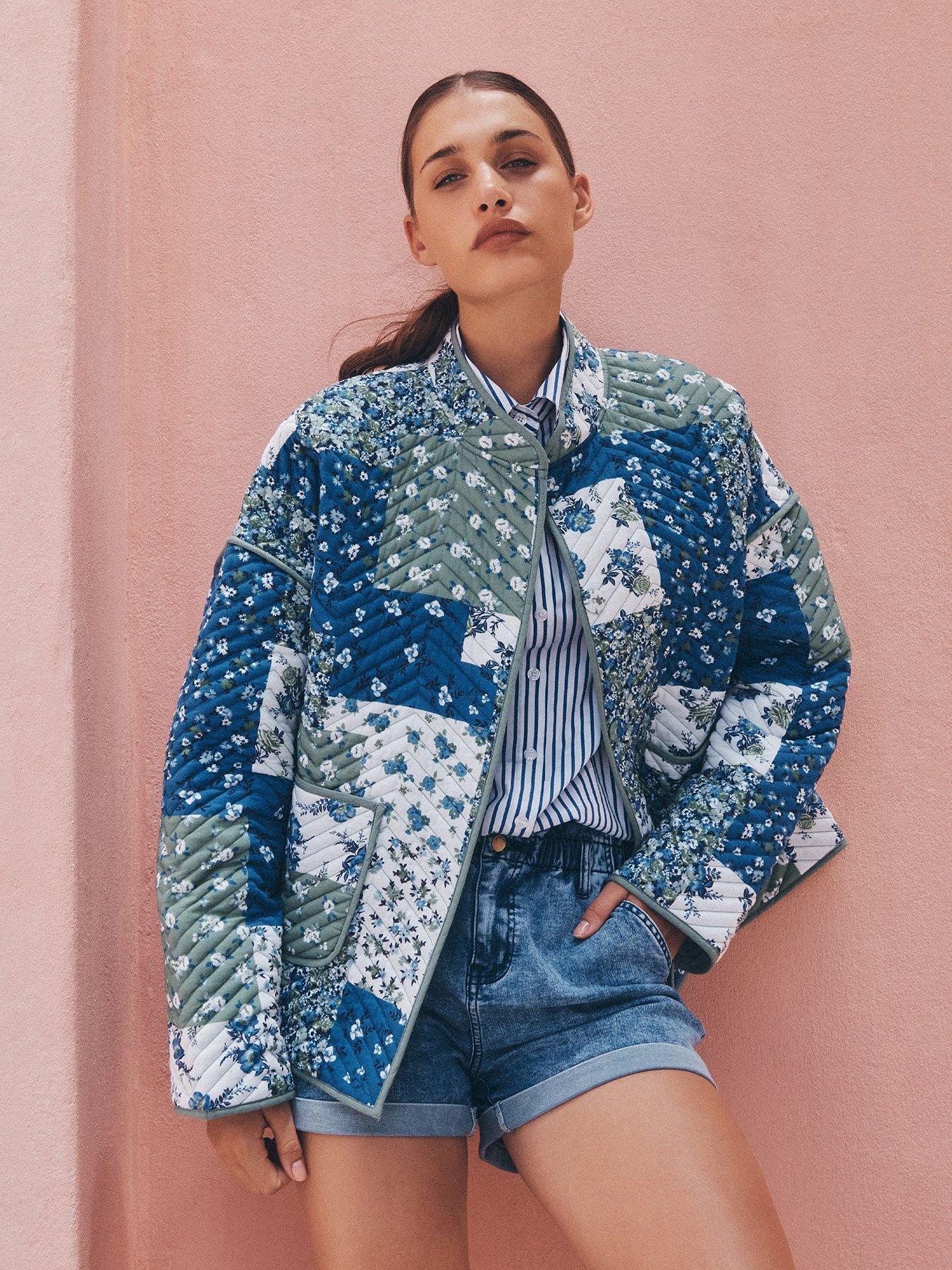  image of apricot-patchwork-print-quilted-jacket