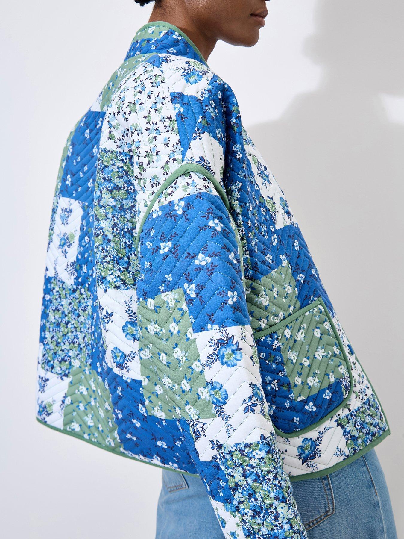  image of apricot-patchwork-print-quilted-jacket