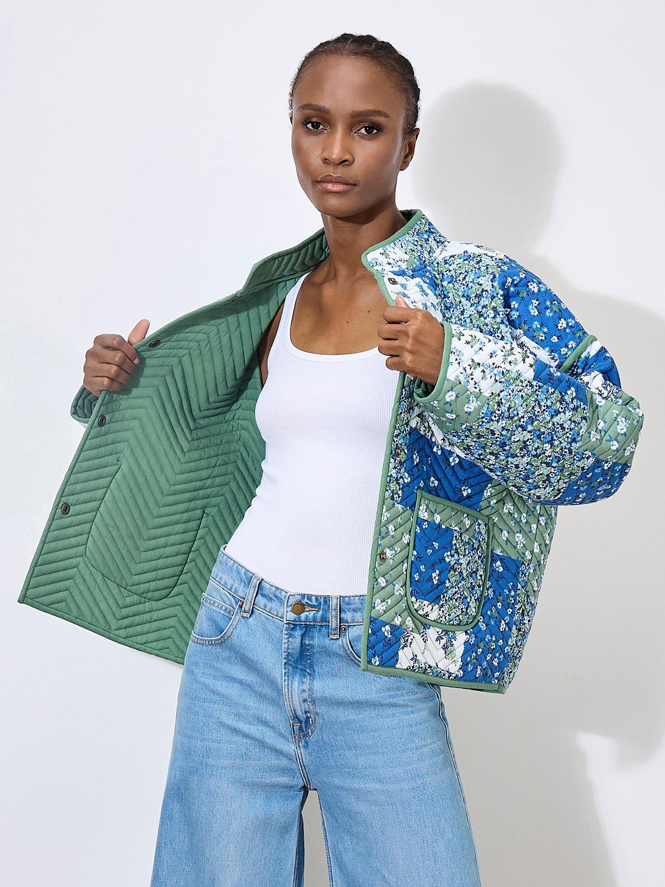  image of apricot-patchwork-print-quilted-jacket