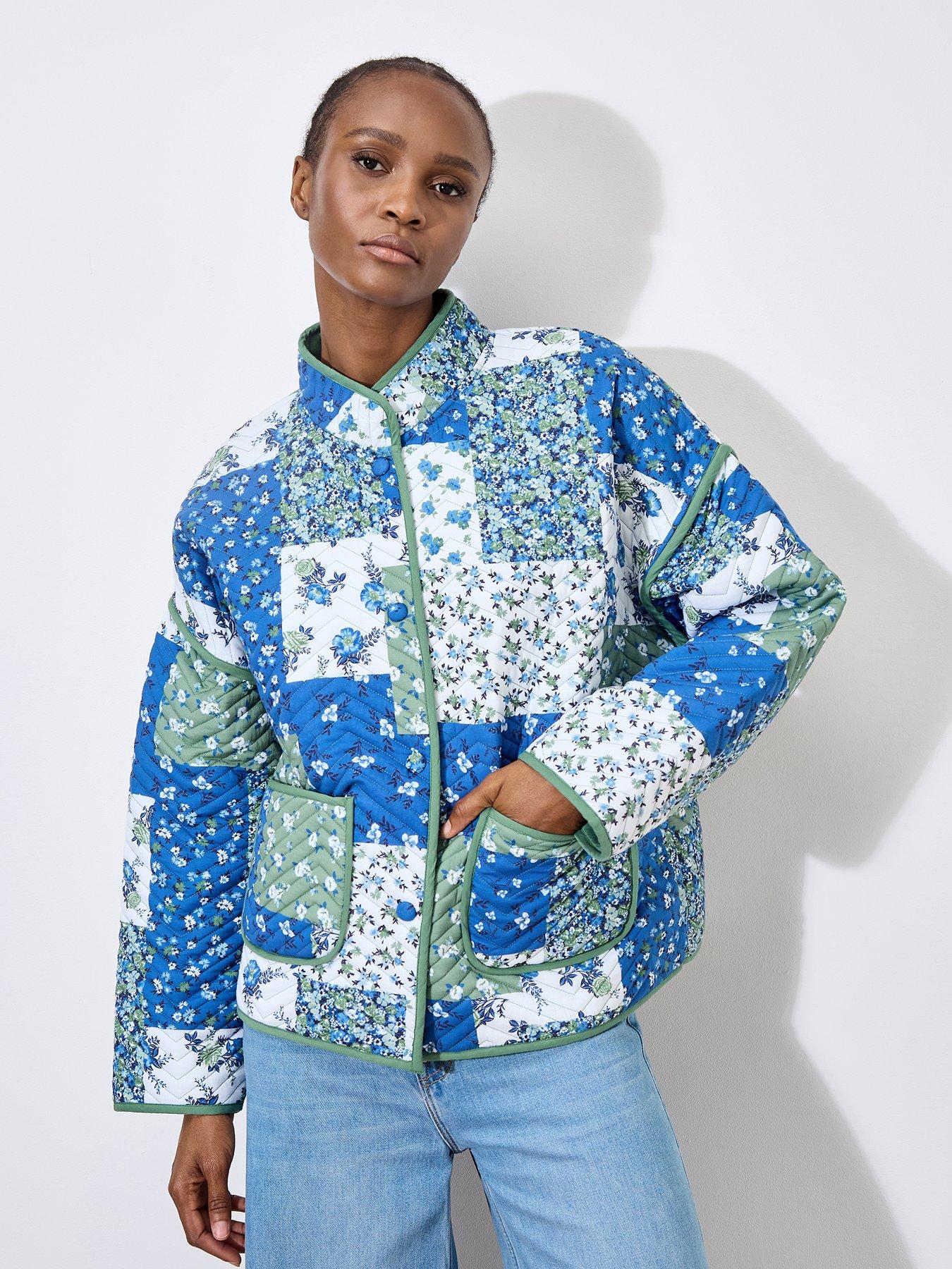  image of apricot-patchwork-print-quilted-jacket