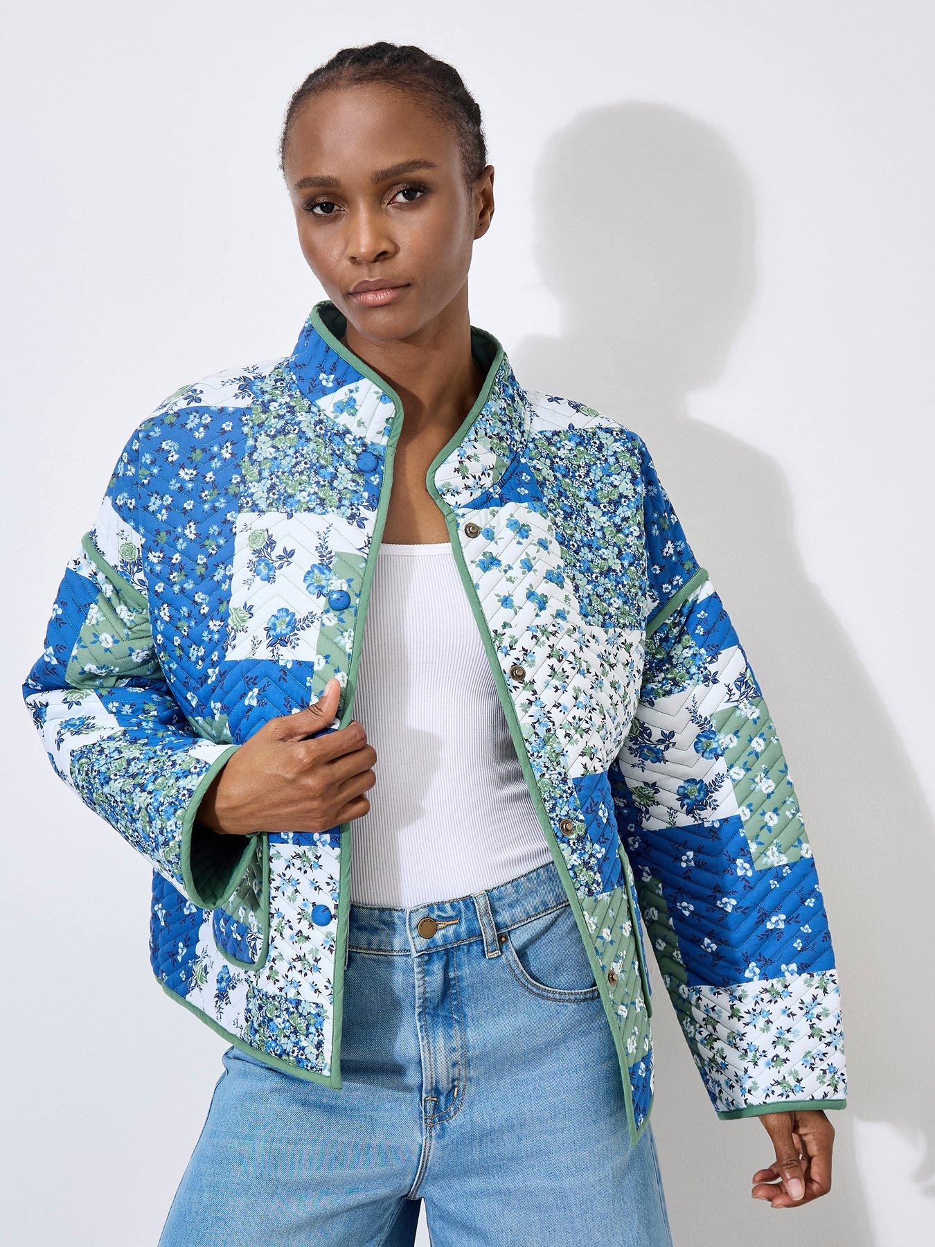  image of apricot-patchwork-print-quilted-jacket