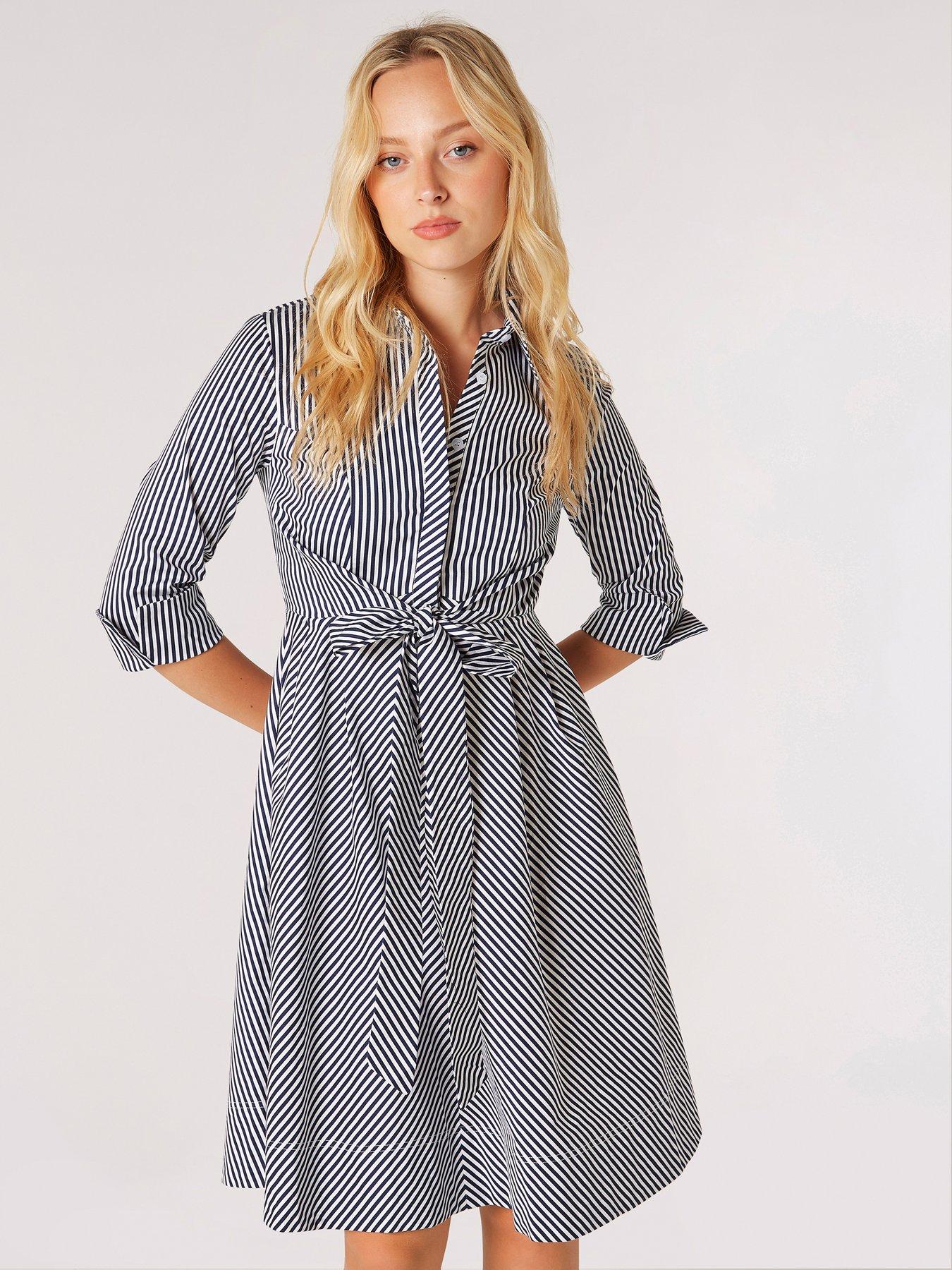 undefined Tie Front Stripe Cotton Shirt Dress