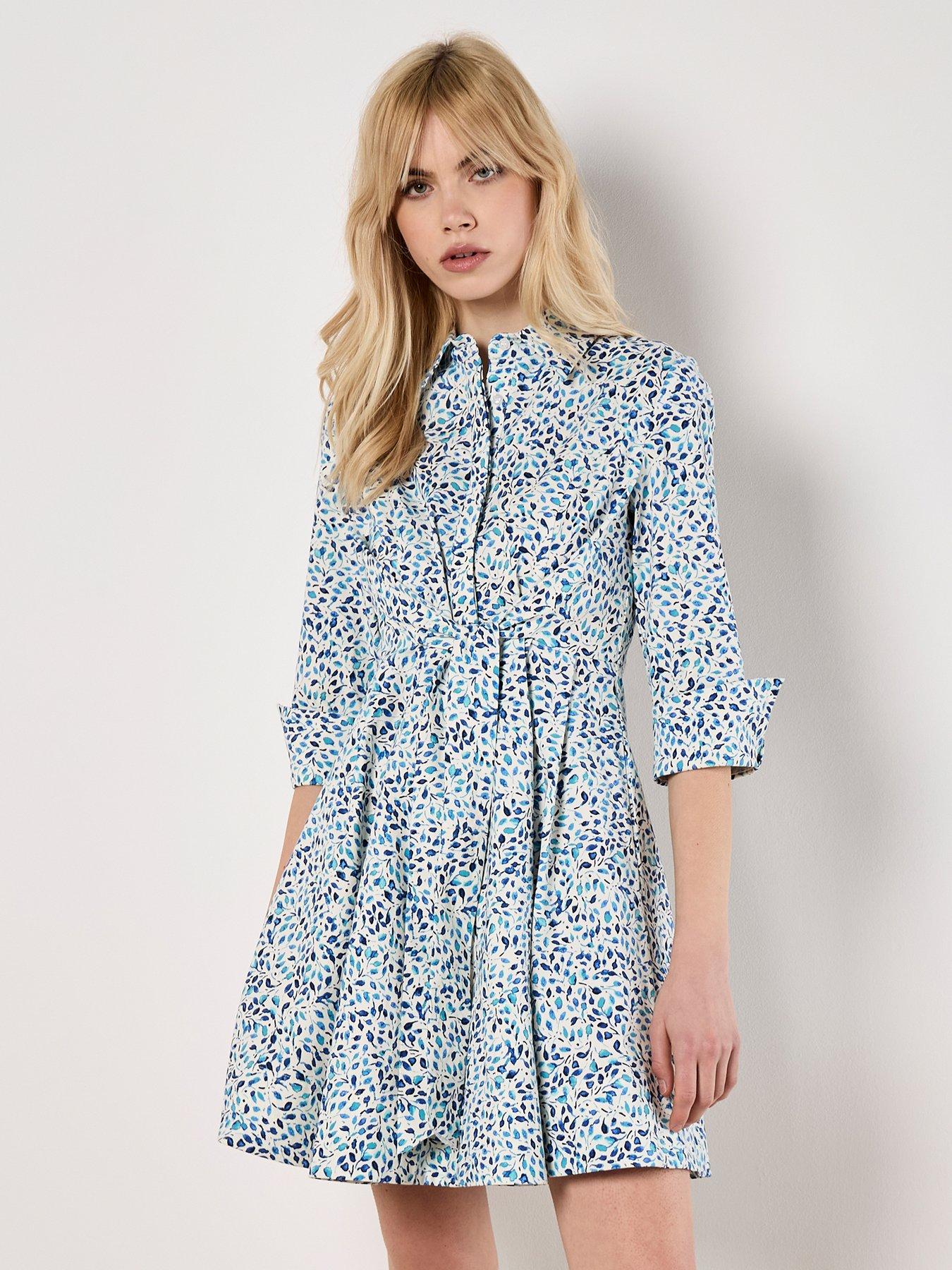 undefined Mini Leaf Cotton Poplin Tie Dress
