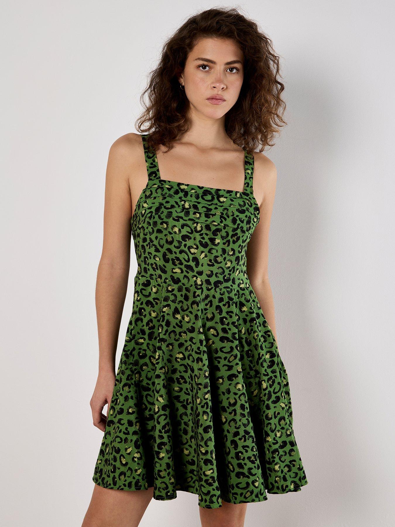 undefined Animal Print Godet Skirt Dress