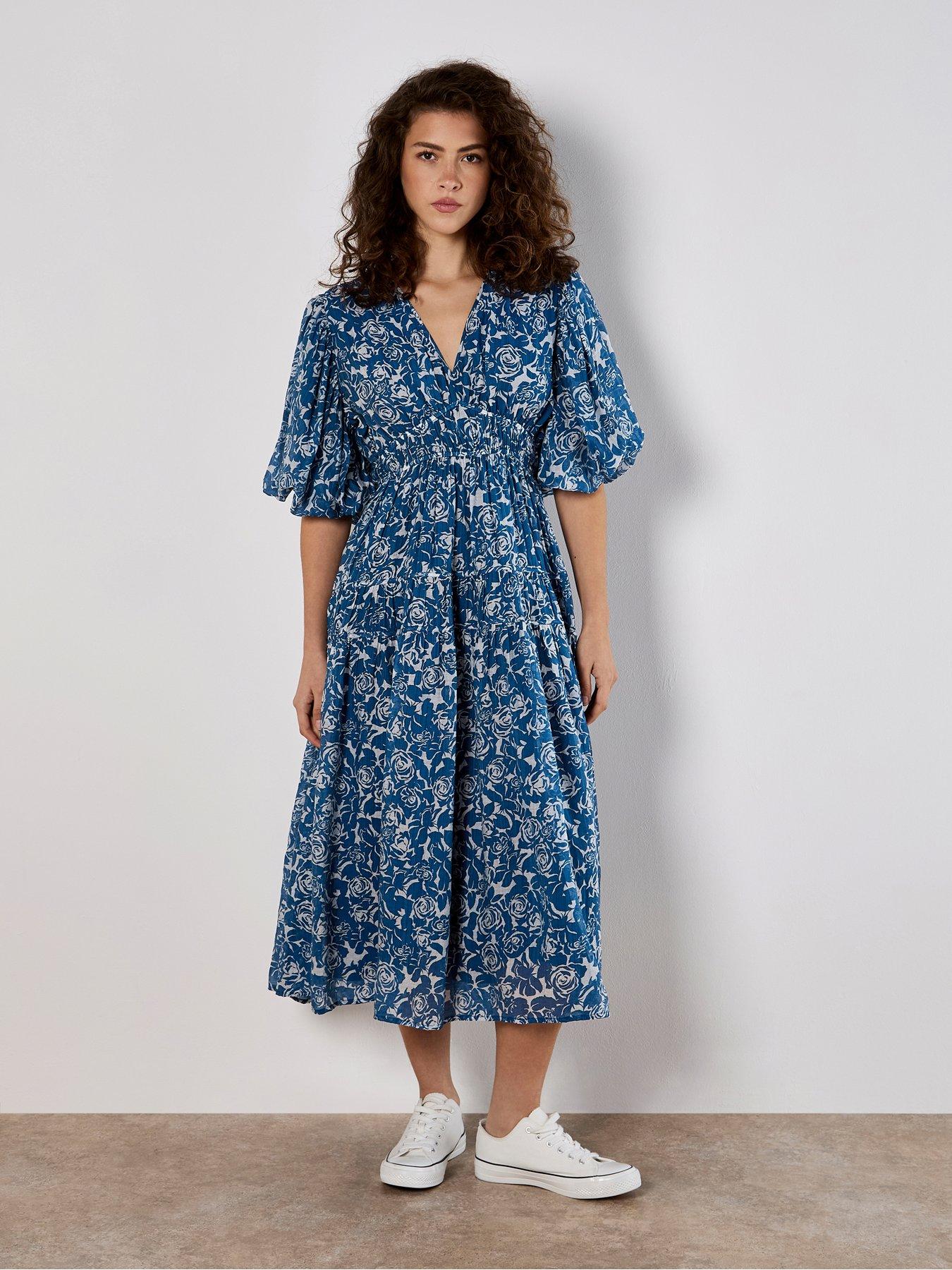 Apricot Mono Roses Volume Tiered Dress | Littlewoods