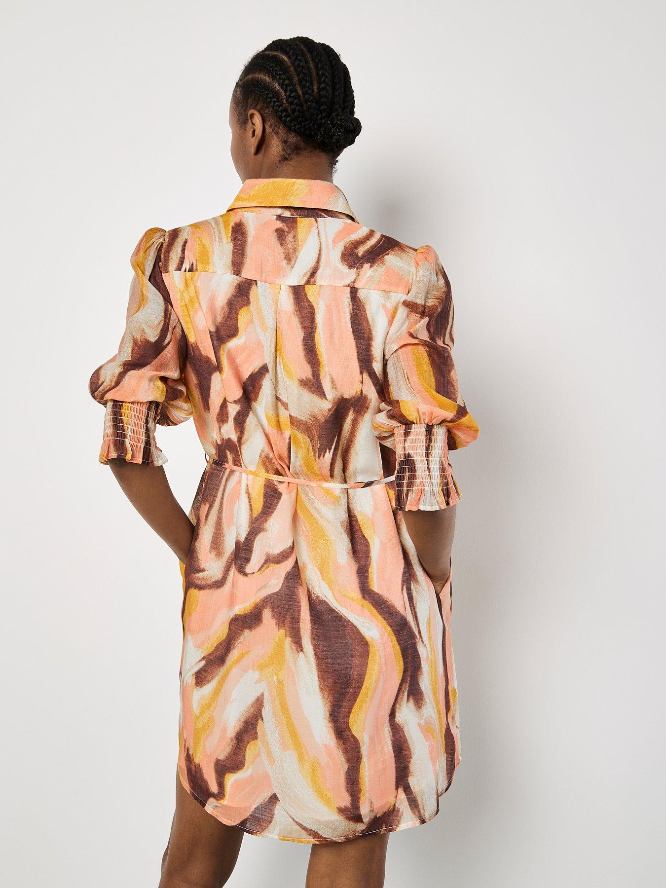  image of apricot-painterly-swirls-shirt-dress