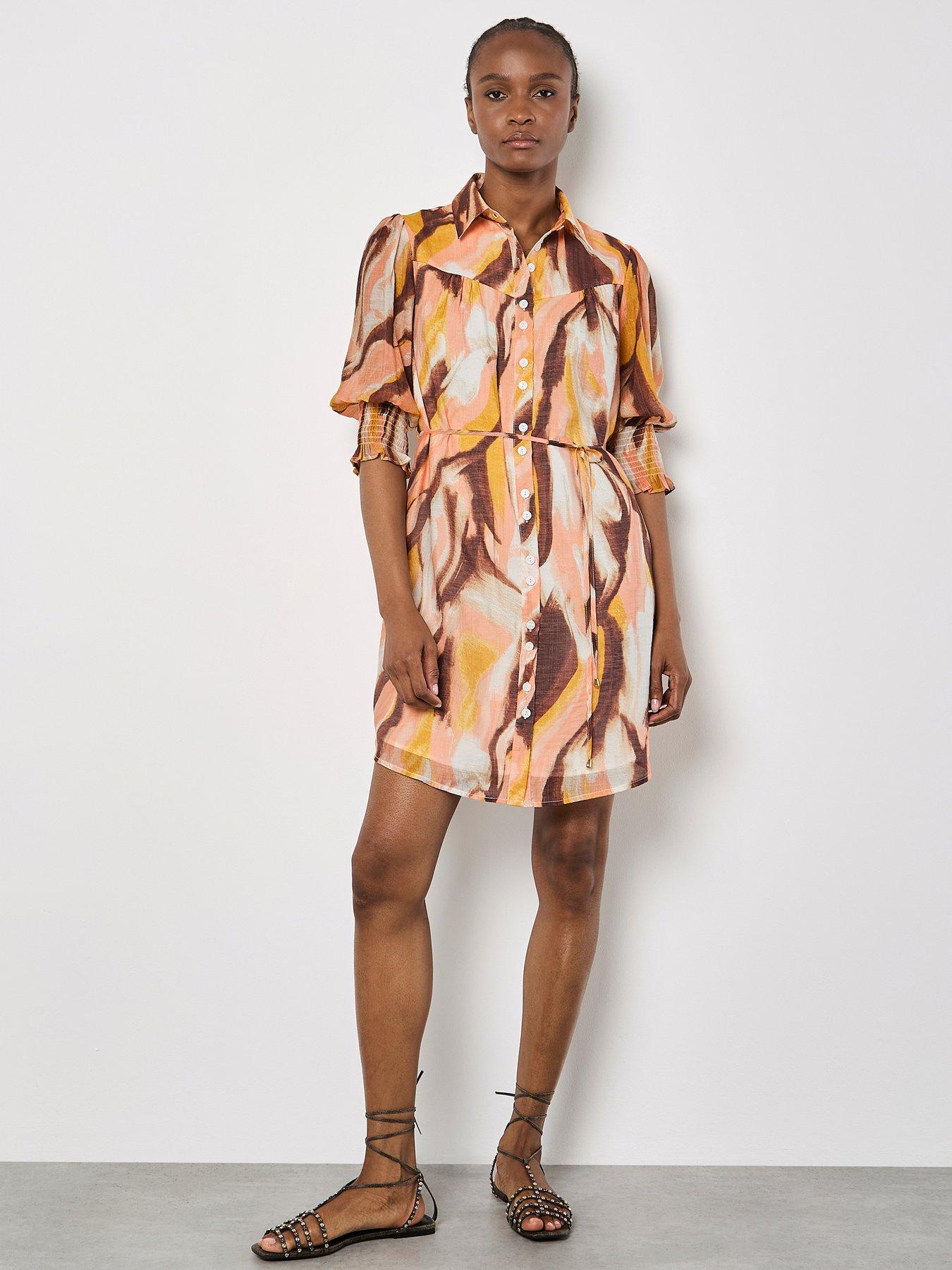  image of apricot-painterly-swirls-shirt-dress