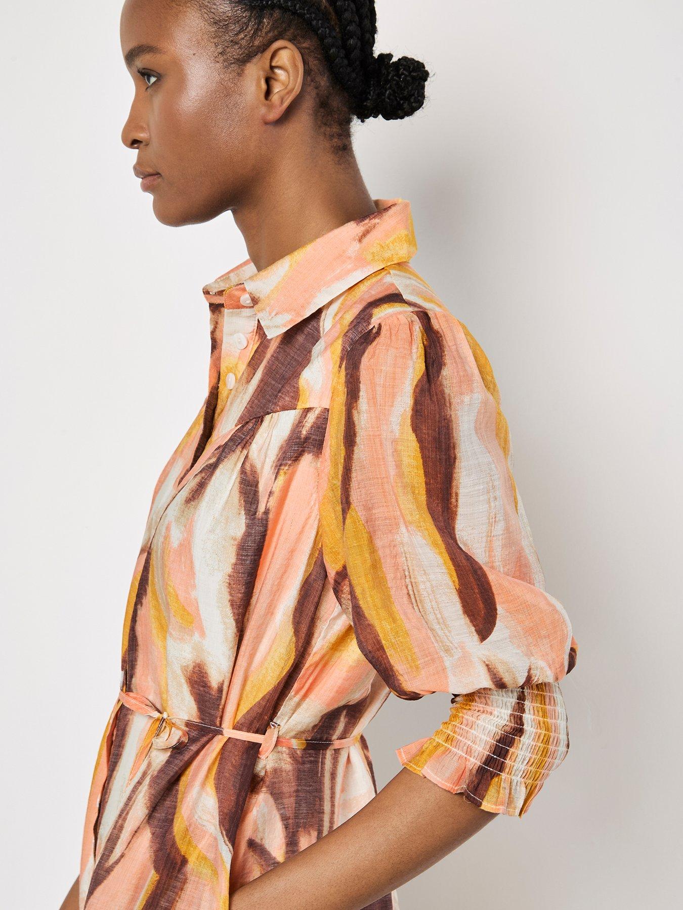  image of apricot-painterly-swirls-shirt-dress