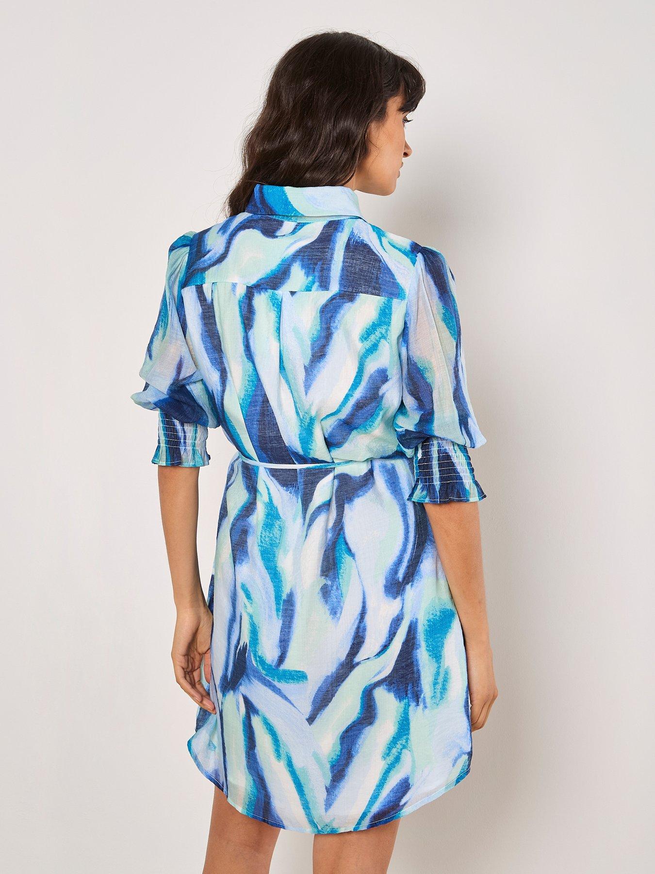  image of apricot-painterly-swirls-shirt-dress