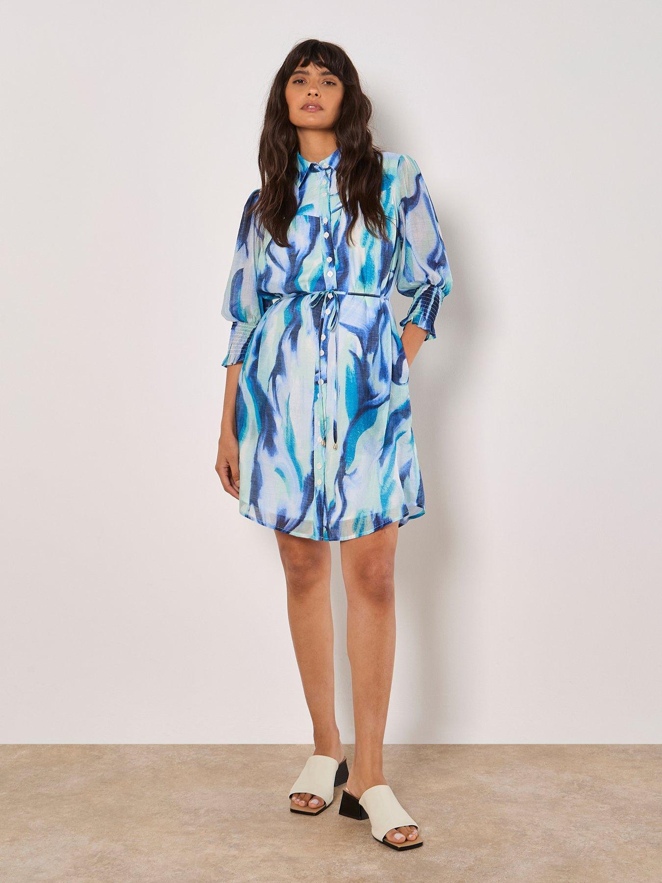 image of apricot-painterly-swirls-shirt-dress