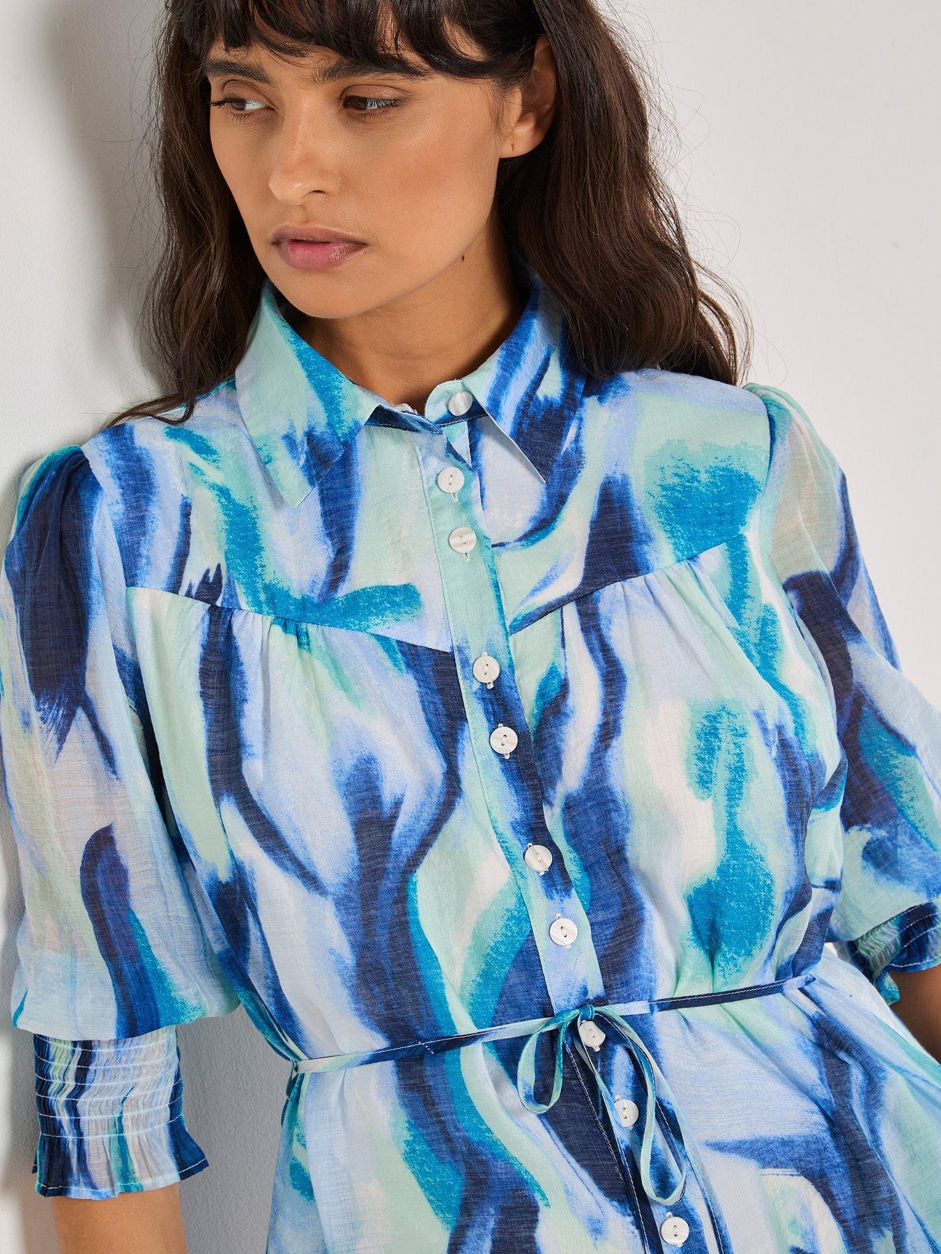  image of apricot-painterly-swirls-shirt-dress