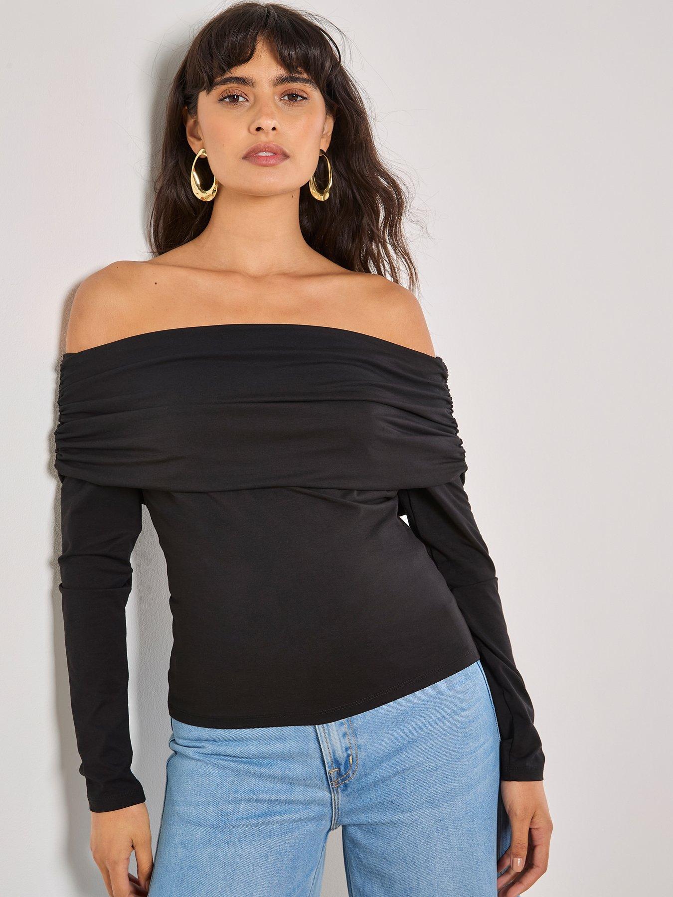 undefined Modal Long Sleeve Bardot Top
