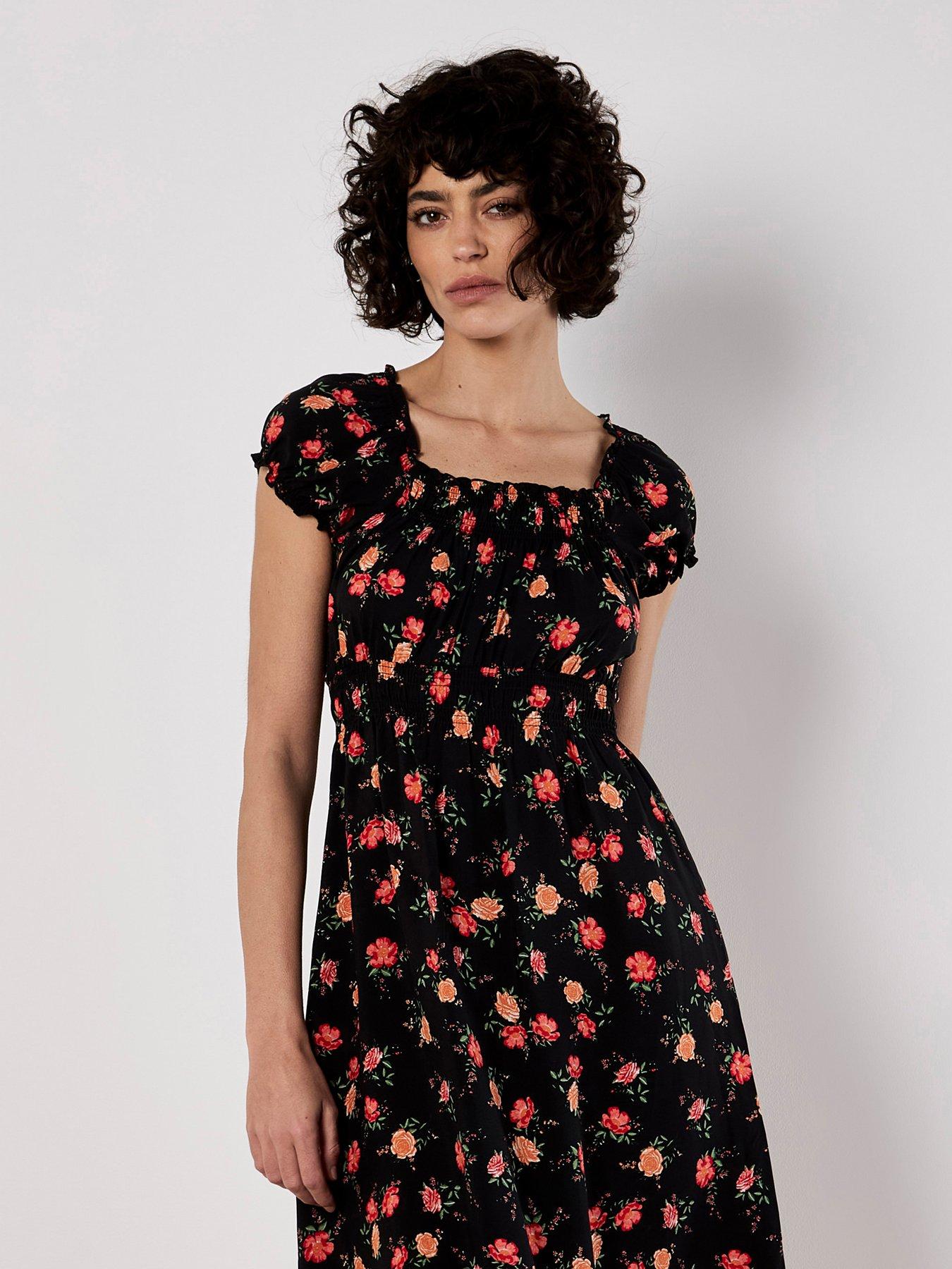 undefined Vintage Rose Milkmaid Midi Dress