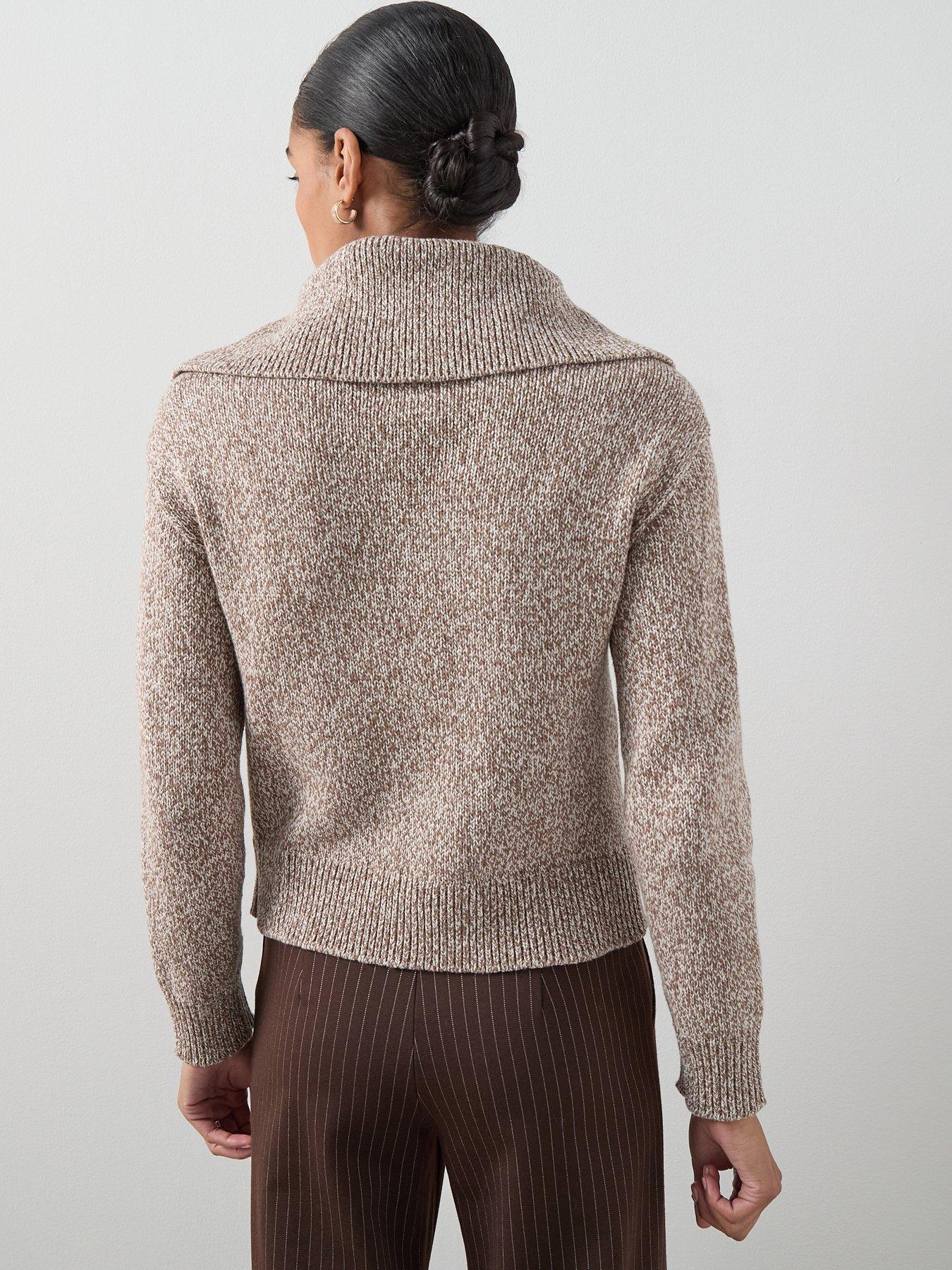 Image 2 of 6 of The Very Collection Collared Neck Twist Yarn Cardigan With Wool - Brown