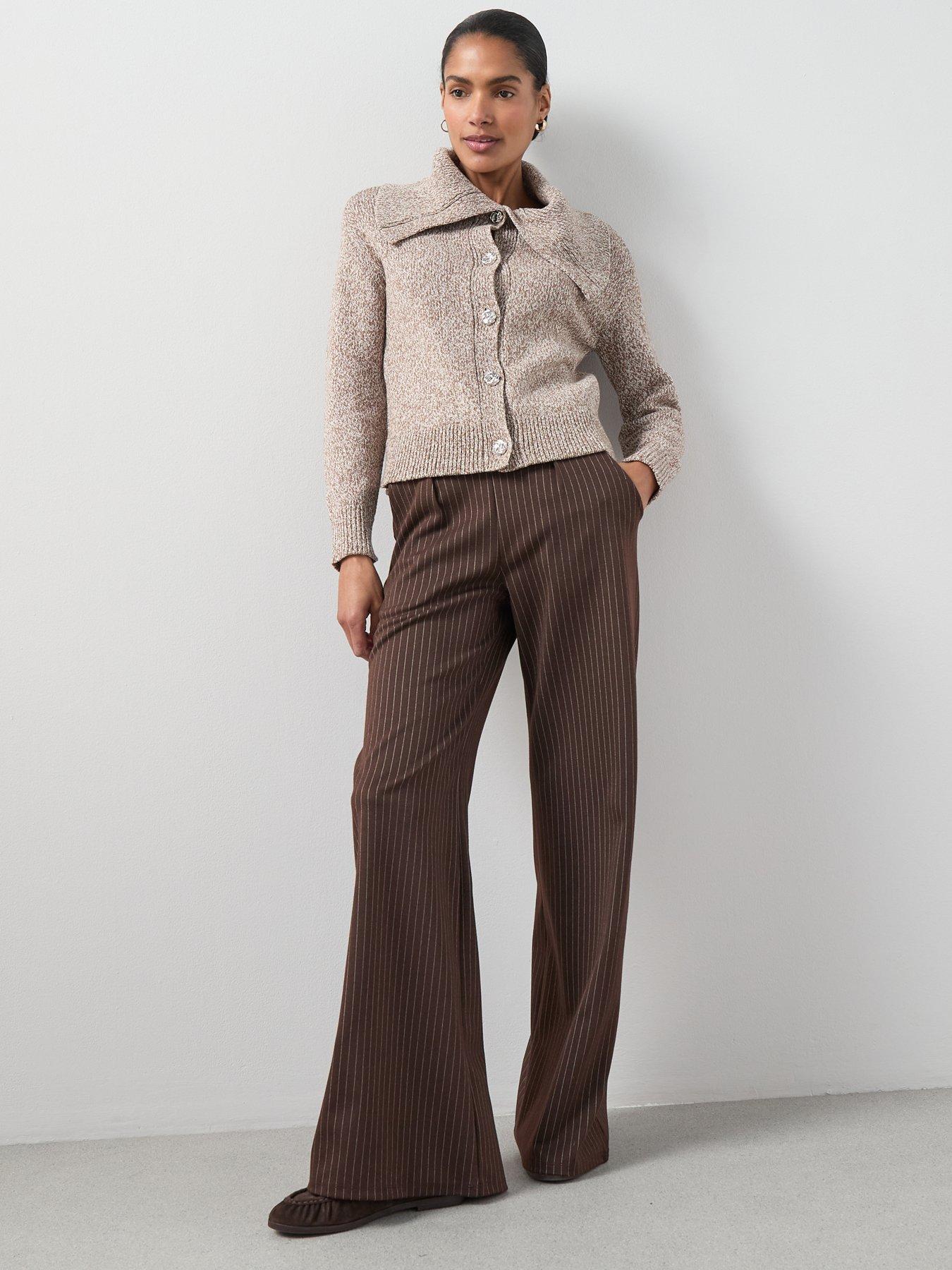 Image 3 of 6 of The Very Collection Collared Neck Twist Yarn Cardigan With Wool - Brown