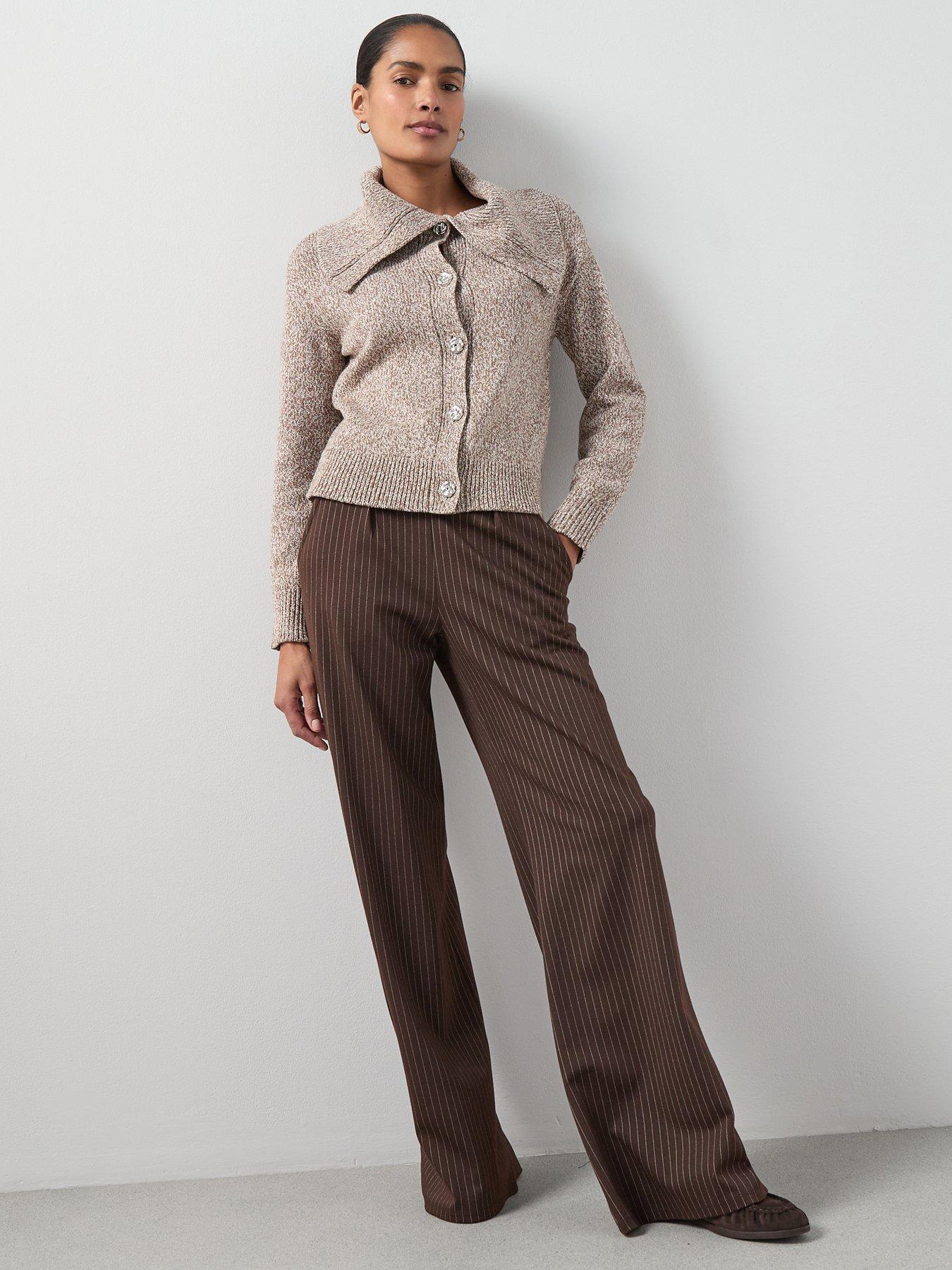 Image 5 of 6 of The Very Collection Collared Neck Twist Yarn Cardigan With Wool - Brown