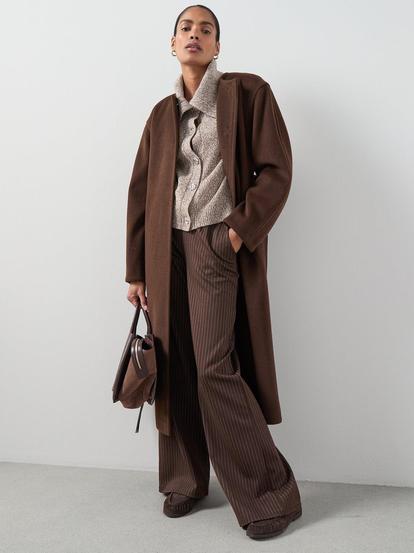 Image 6 of 6 of The Very Collection Collared Neck Twist Yarn Cardigan With Wool - Brown