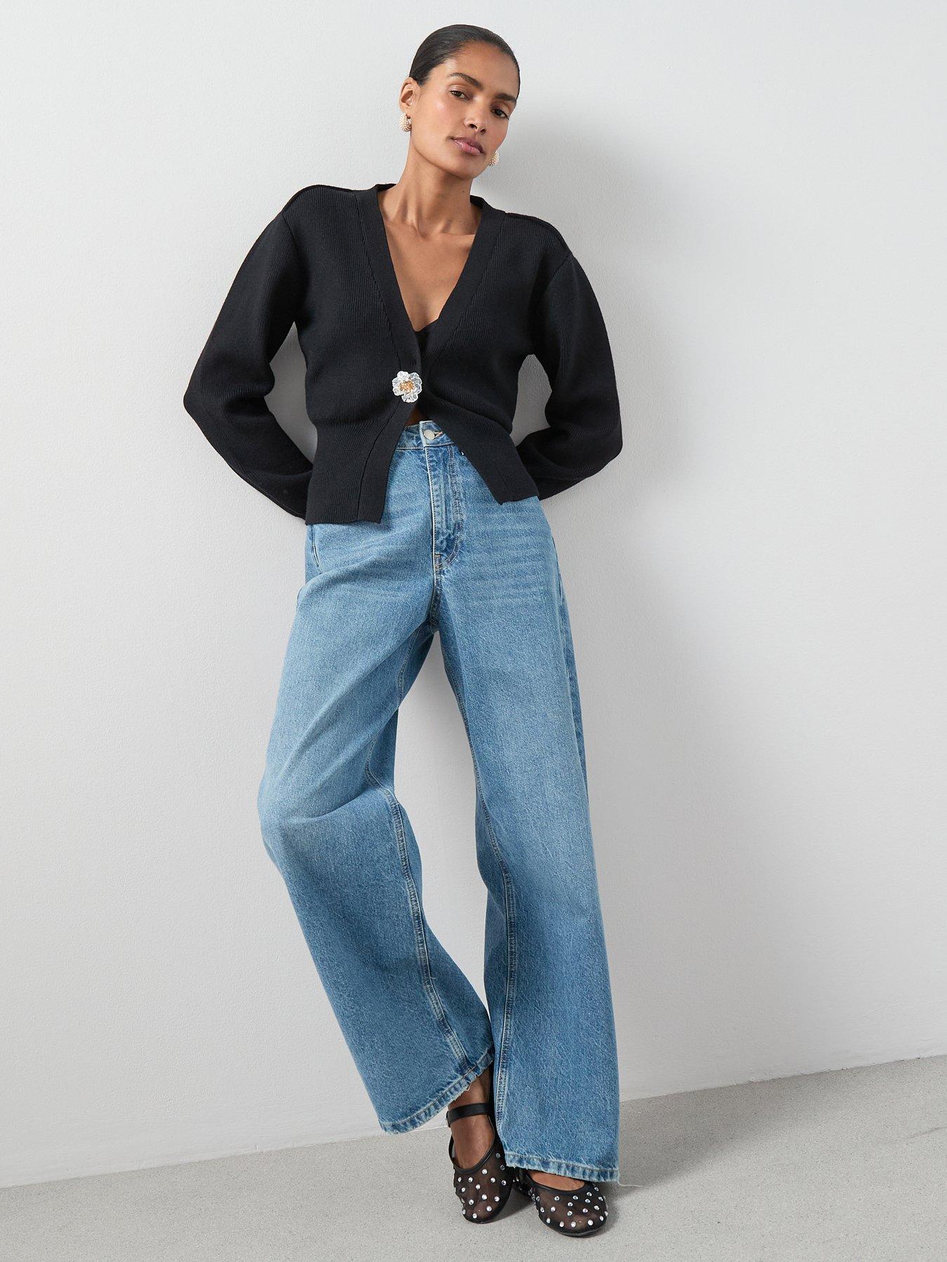 Image 1 of 5 of The Very Collection V Neck Cinched Waist Cardigan With Detachable Brooch - Black