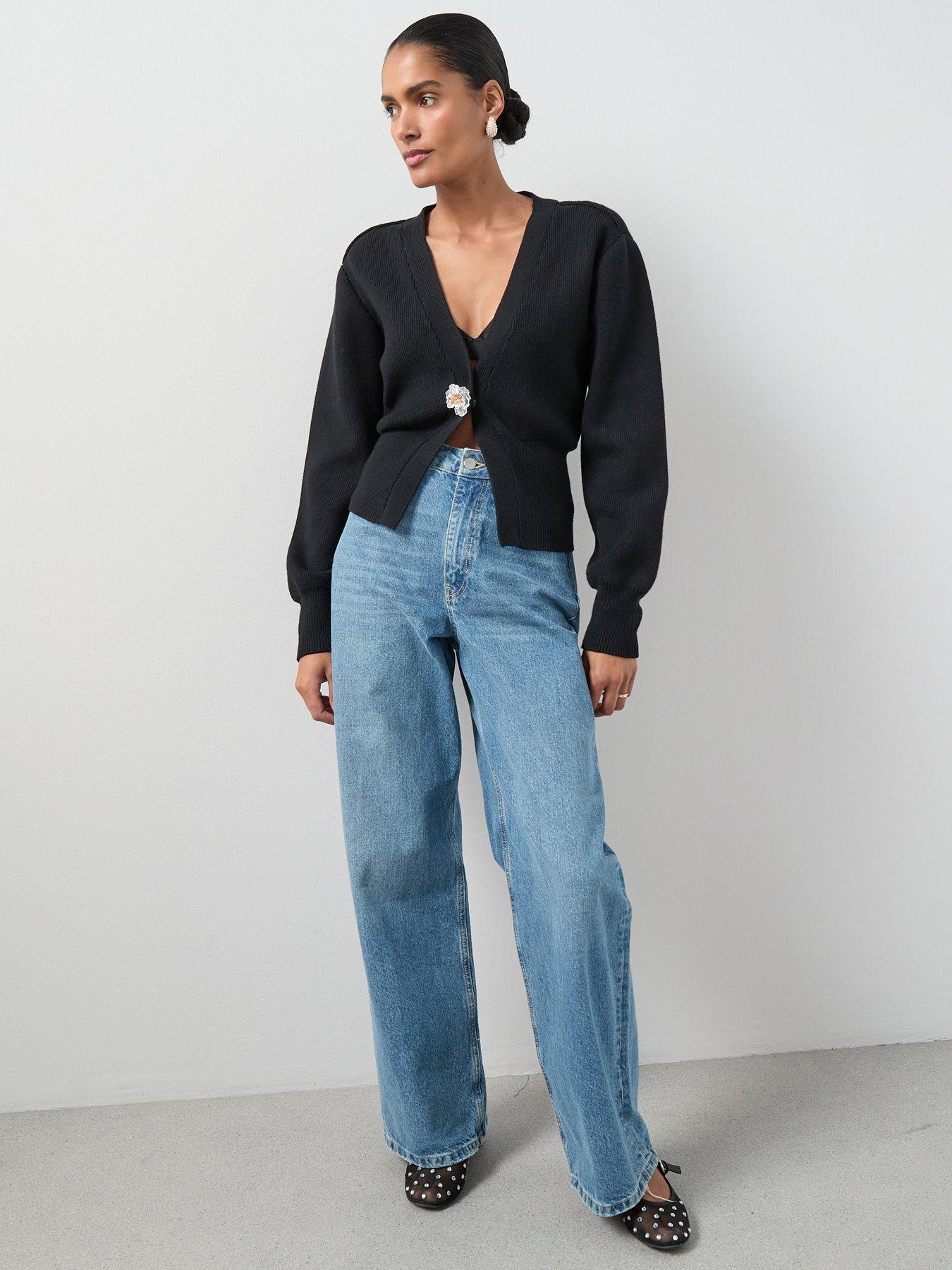 Image 3 of 5 of The Very Collection V Neck Cinched Waist Cardigan With Detachable Brooch - Black