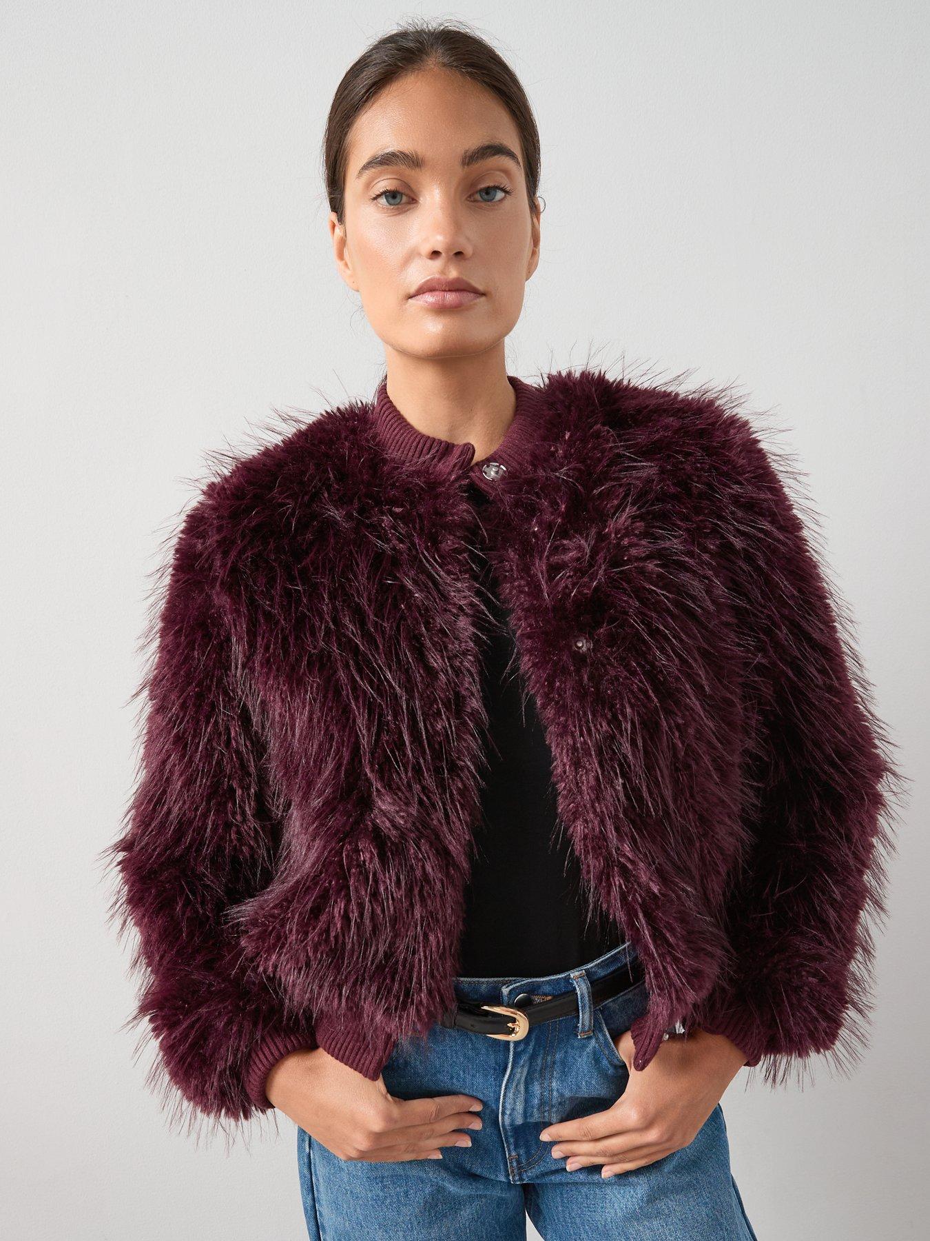 the-very-collection-crew-neck-faux-fur-cardigan-burgundy