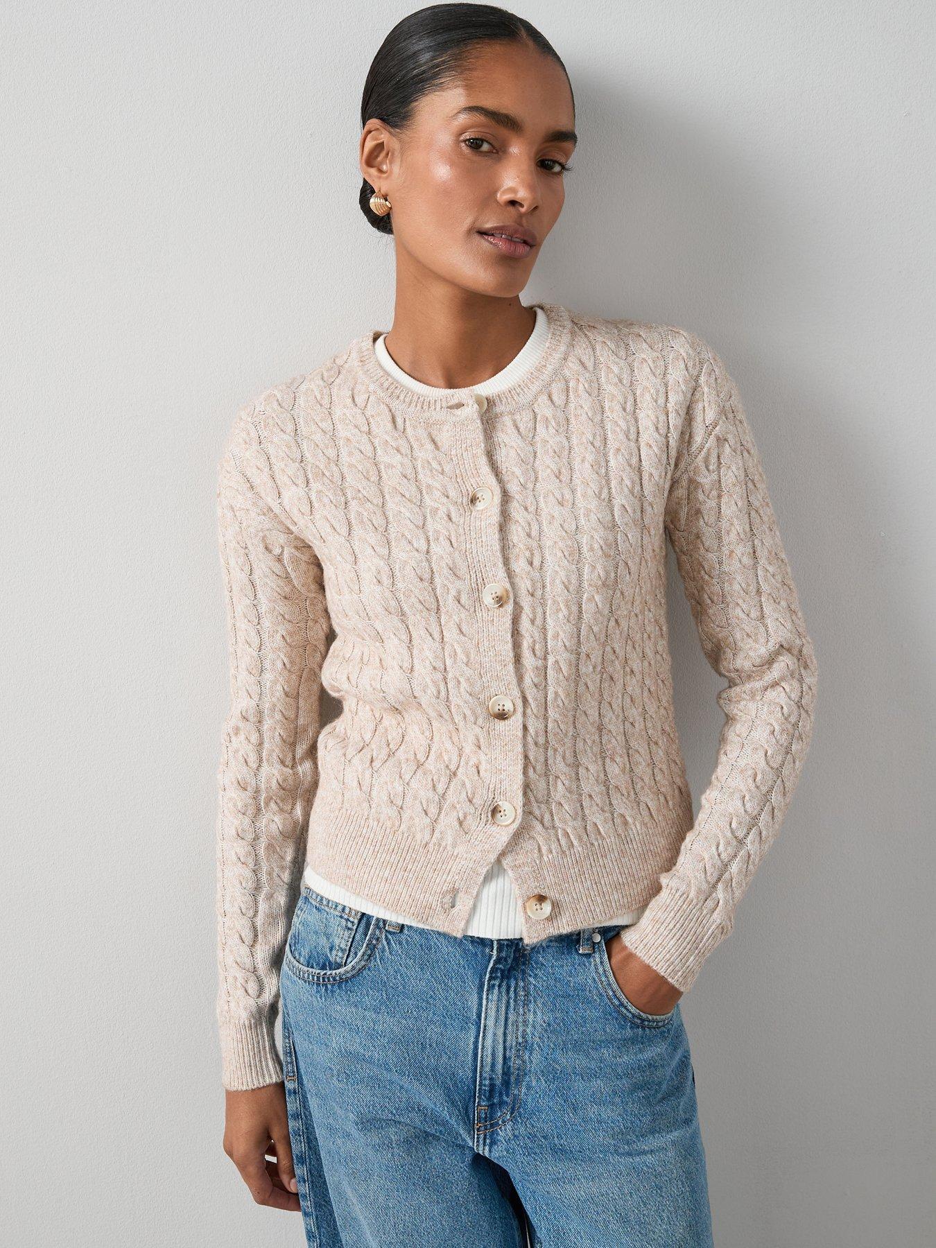 undefined Timeless Yarn Crew Neck Cable Cardigan - Neutral