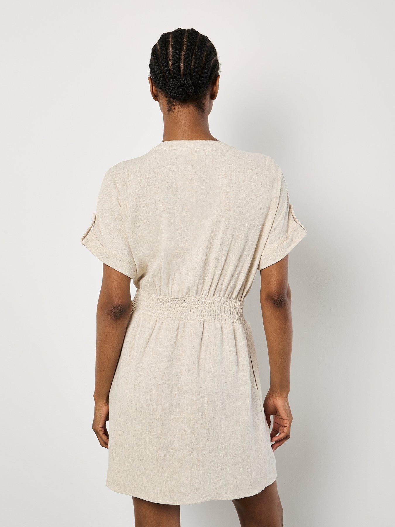  image of apricot-linen-mix-zip-thru-dress