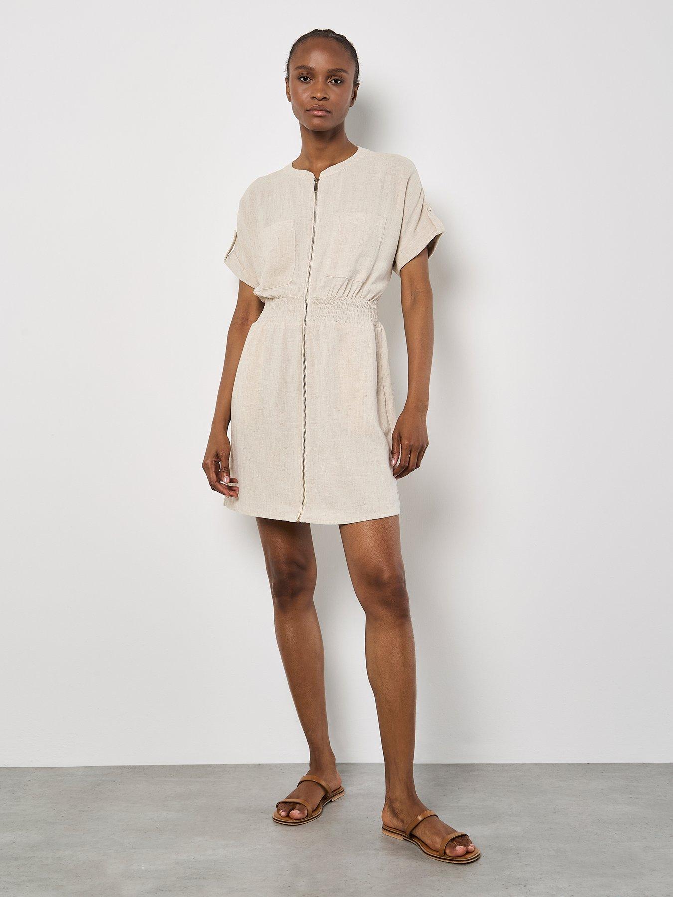  image of apricot-linen-mix-zip-thru-dress