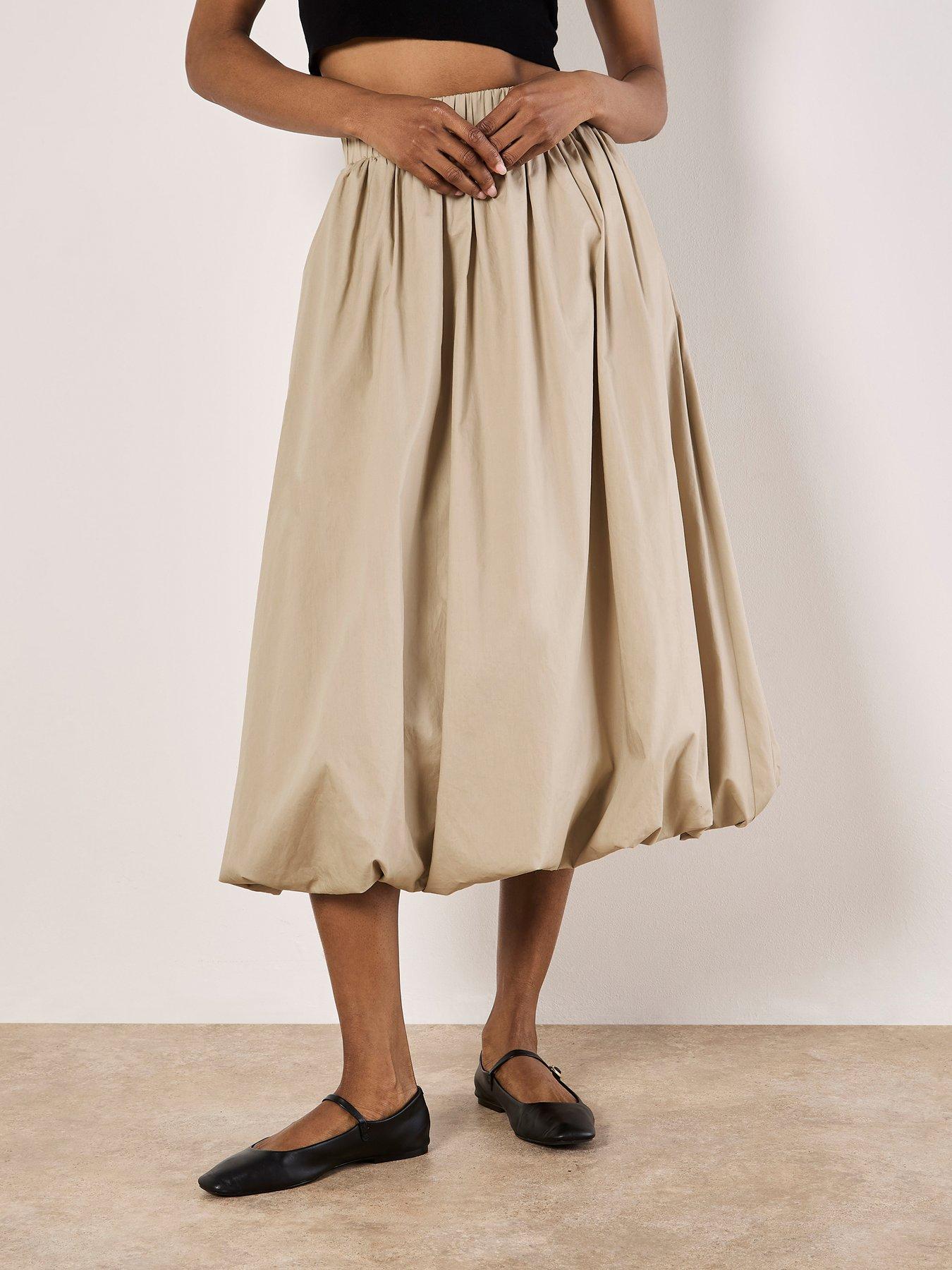 undefined Puff Hem Elastic Waist Mid Skirt