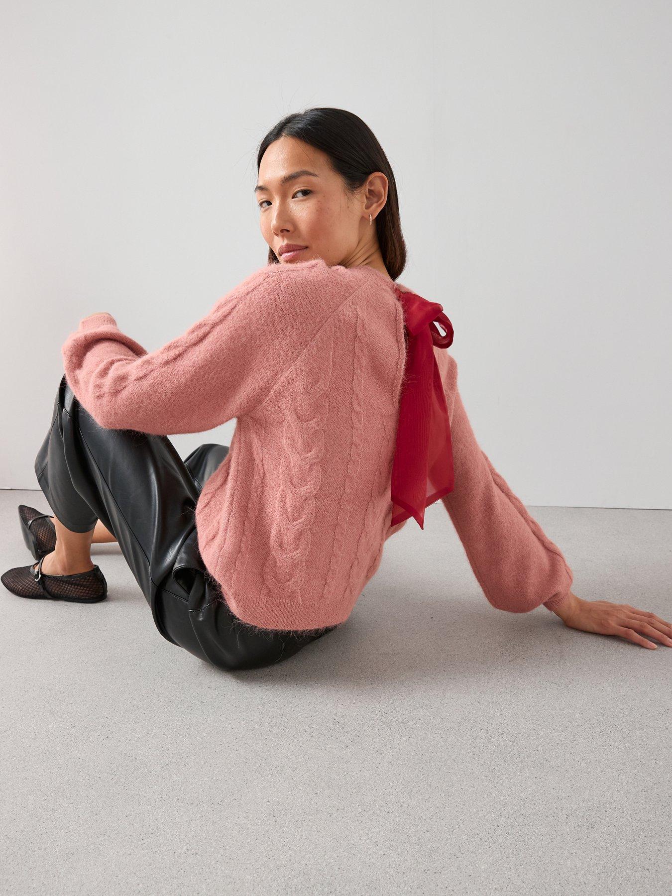 the-very-collection-crew-neck-bow-back-cable-jumper-pink
