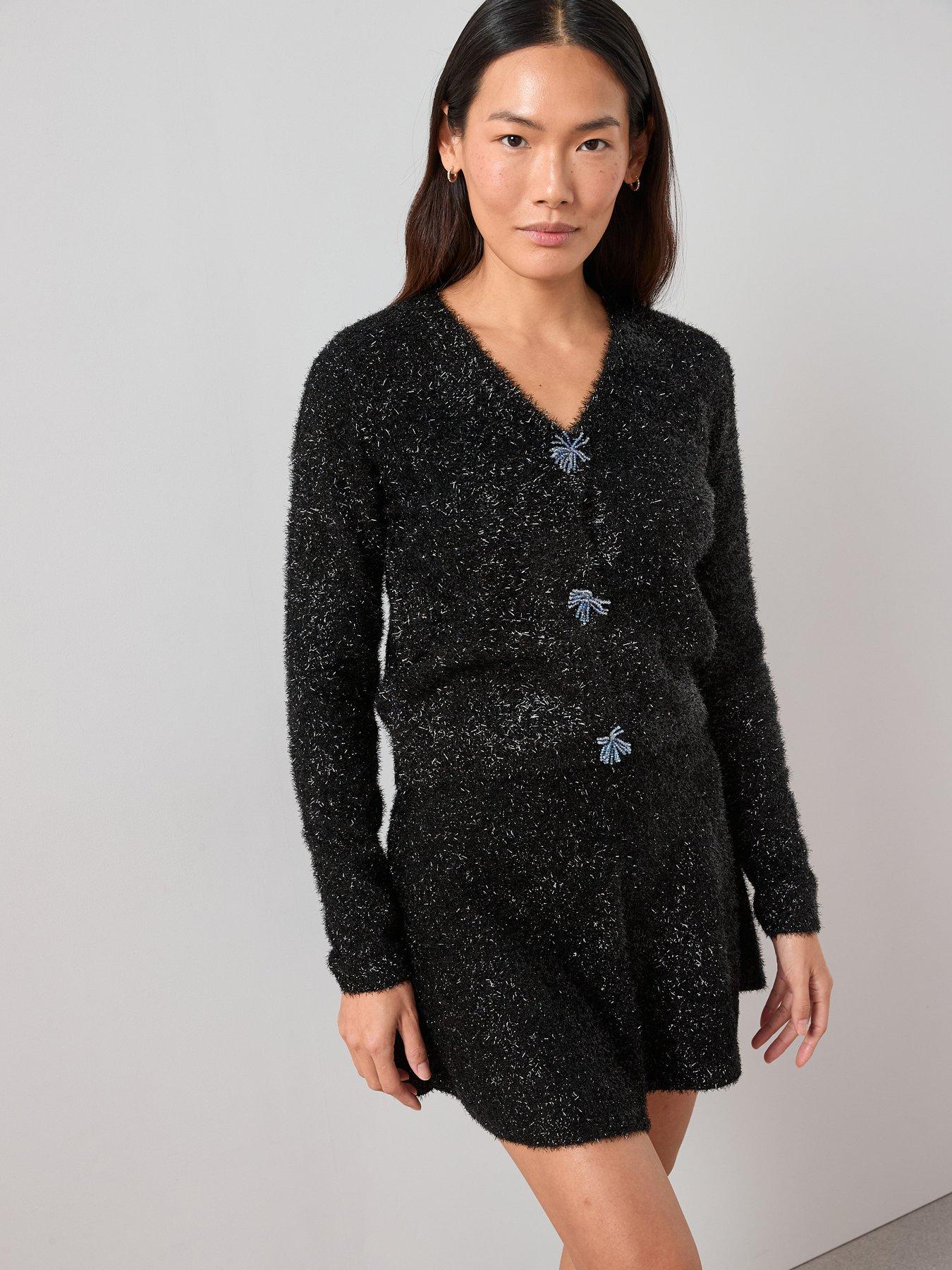 The Very Collection V Neck Tinsel Cardigan Co-Ord - Black