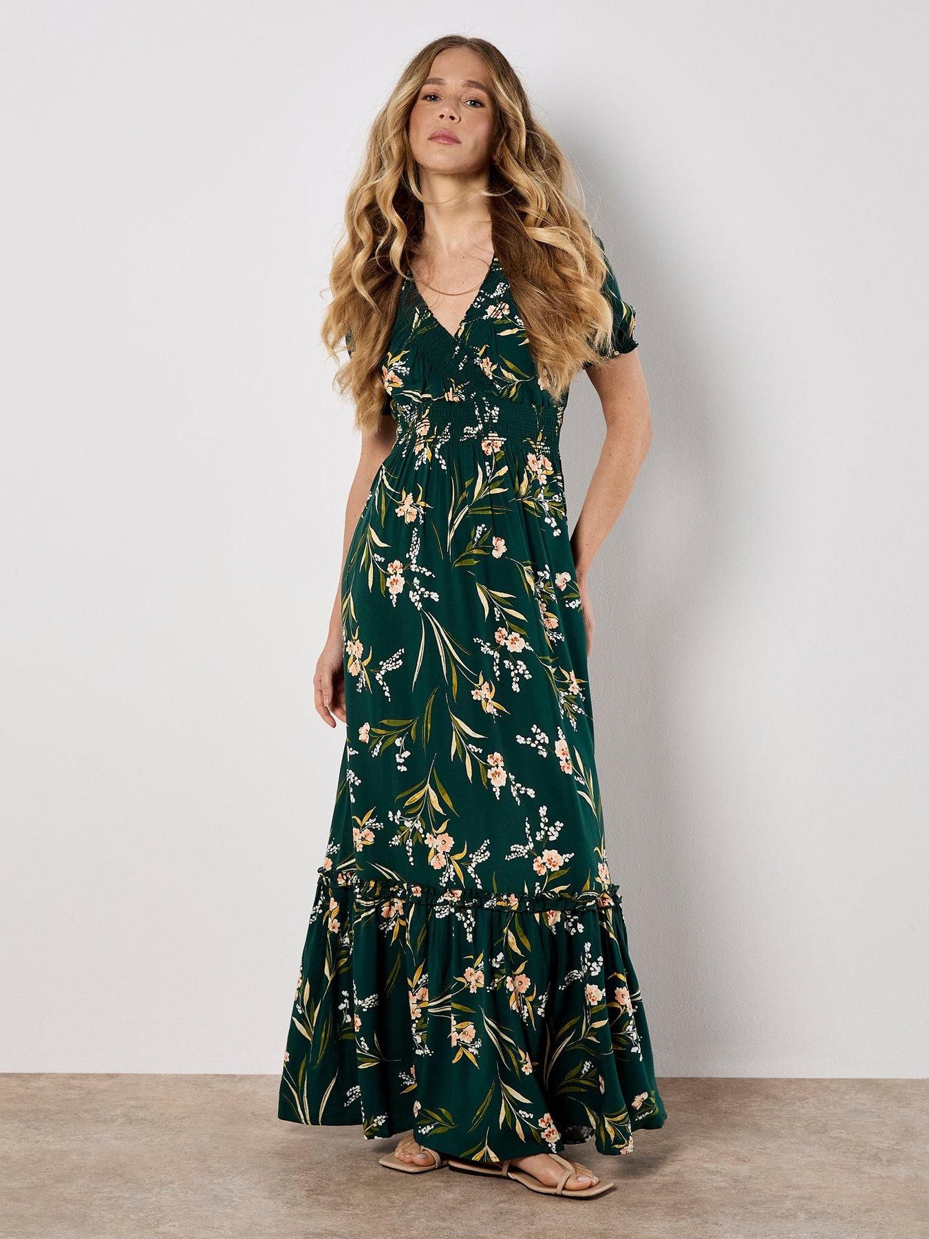 undefined Watercolor Floral Smock Maxi Dress