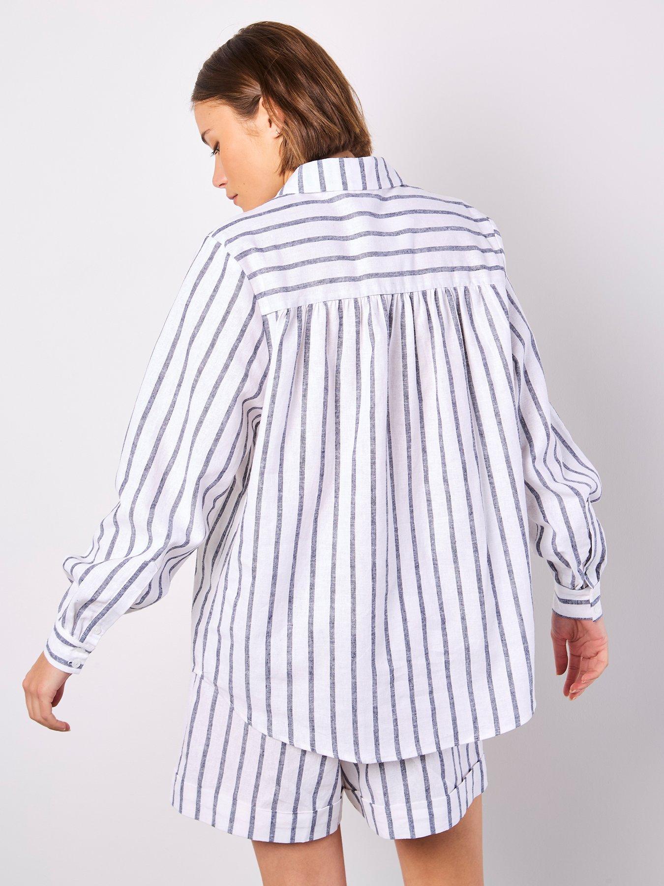  image of apricot-striped-linen-mix-shirt