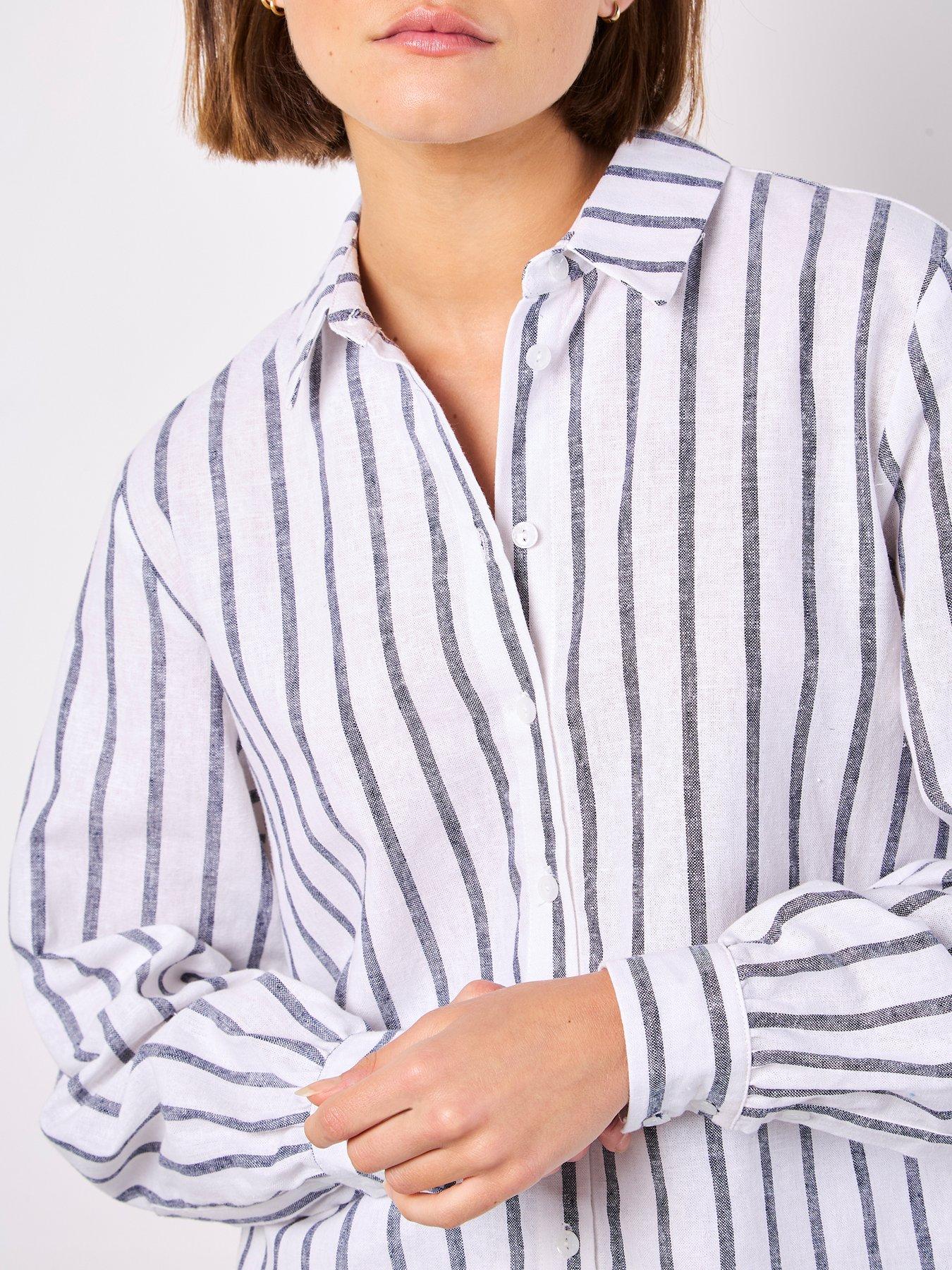  image of apricot-striped-linen-mix-shirt