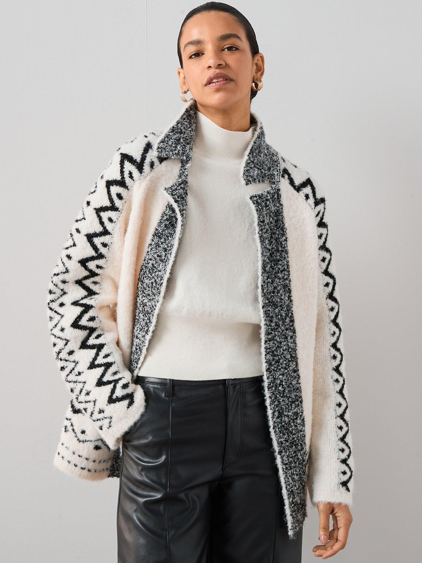 The Very Collection Relaxed Collared Boucle Jacquard Cardigan With Wool - Mono