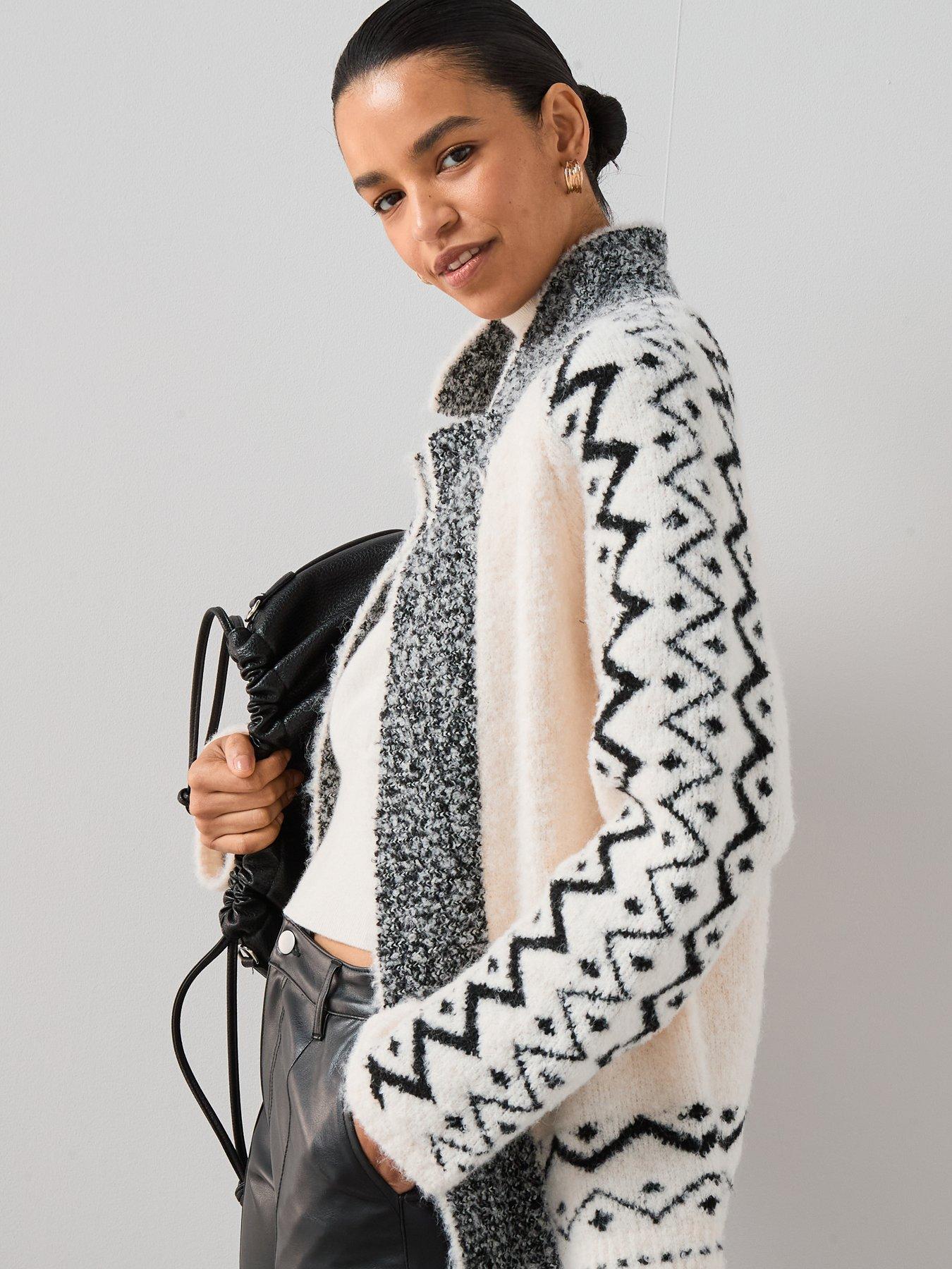 Image 4 of 6 of The Very Collection Collared Boucle Jacquard Cardigan With Wool - Mono