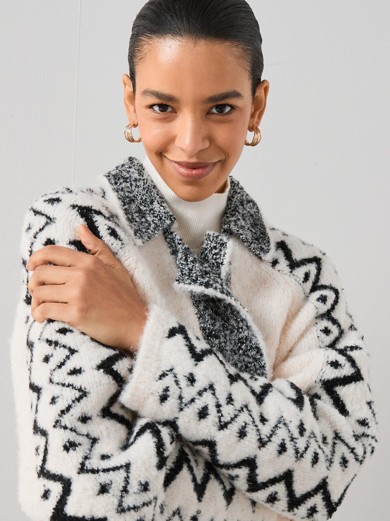 Image 6 of 6 of The Very Collection Collared Boucle Jacquard Cardigan With Wool - Mono